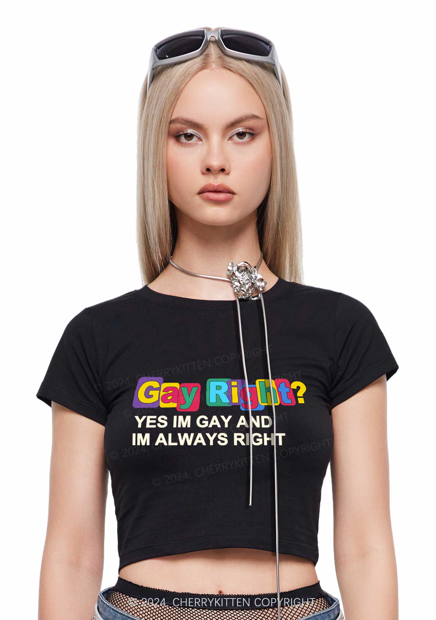 Gay Always Right Y2K Baby Tee Cherrykitten - Image 2