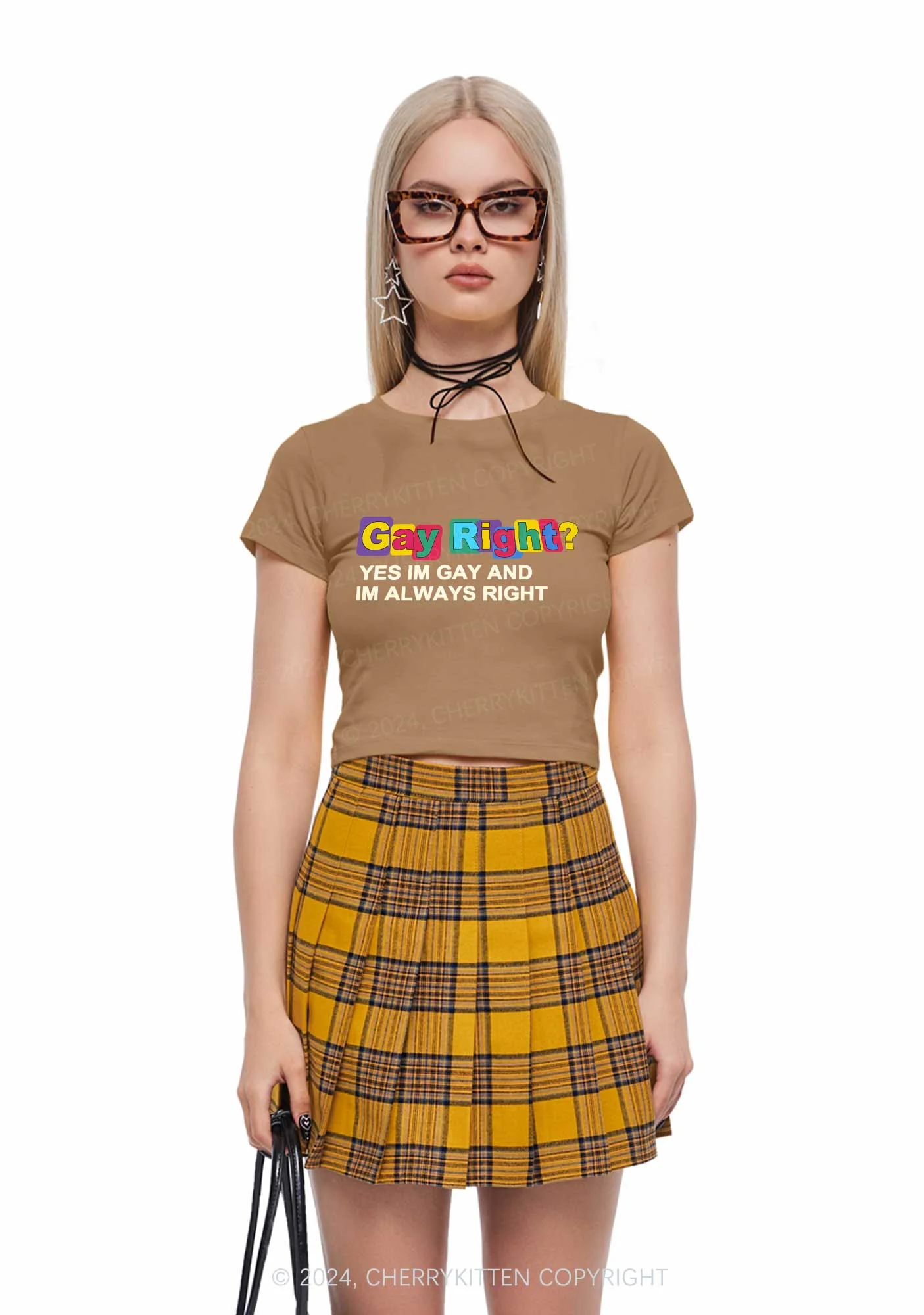 Gay Always Right Y2K Baby Tee Cherrykitten - Image 4