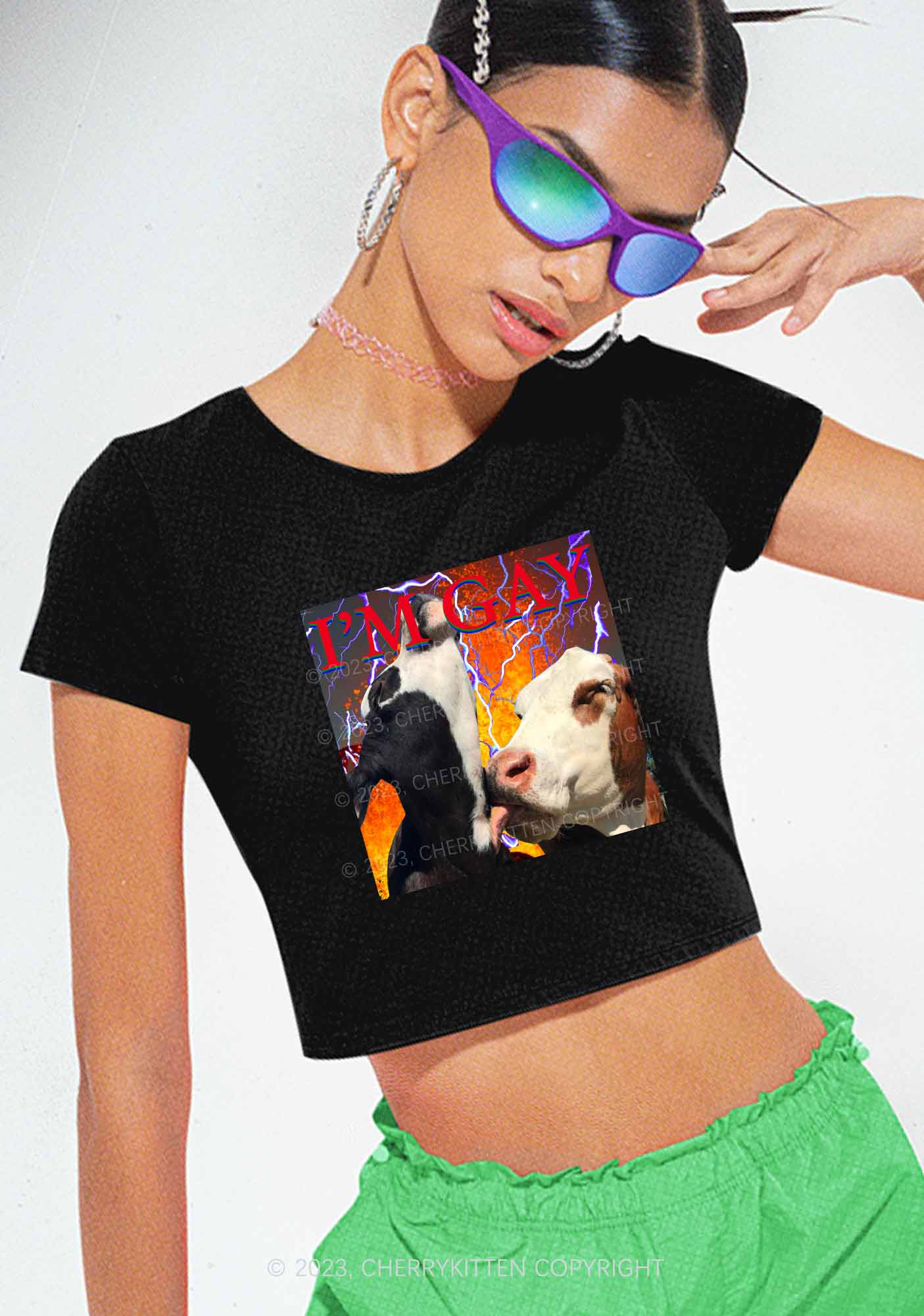 Gay Cow Play Y2K Baby Tee Cherrykitten - Image 2