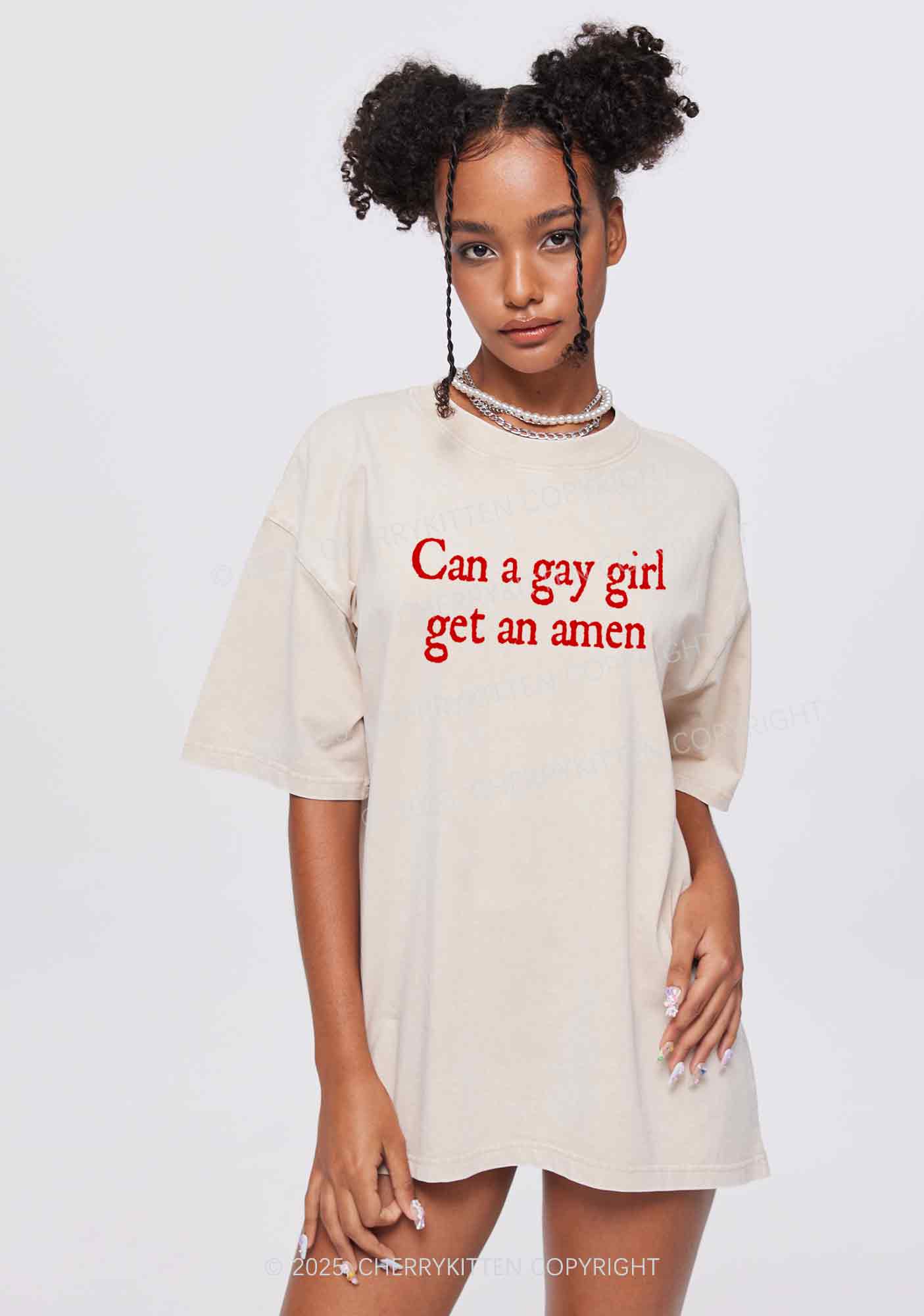 Gay Girl Get Amen Y2K Washed Tee Cherrykitten - Image 2