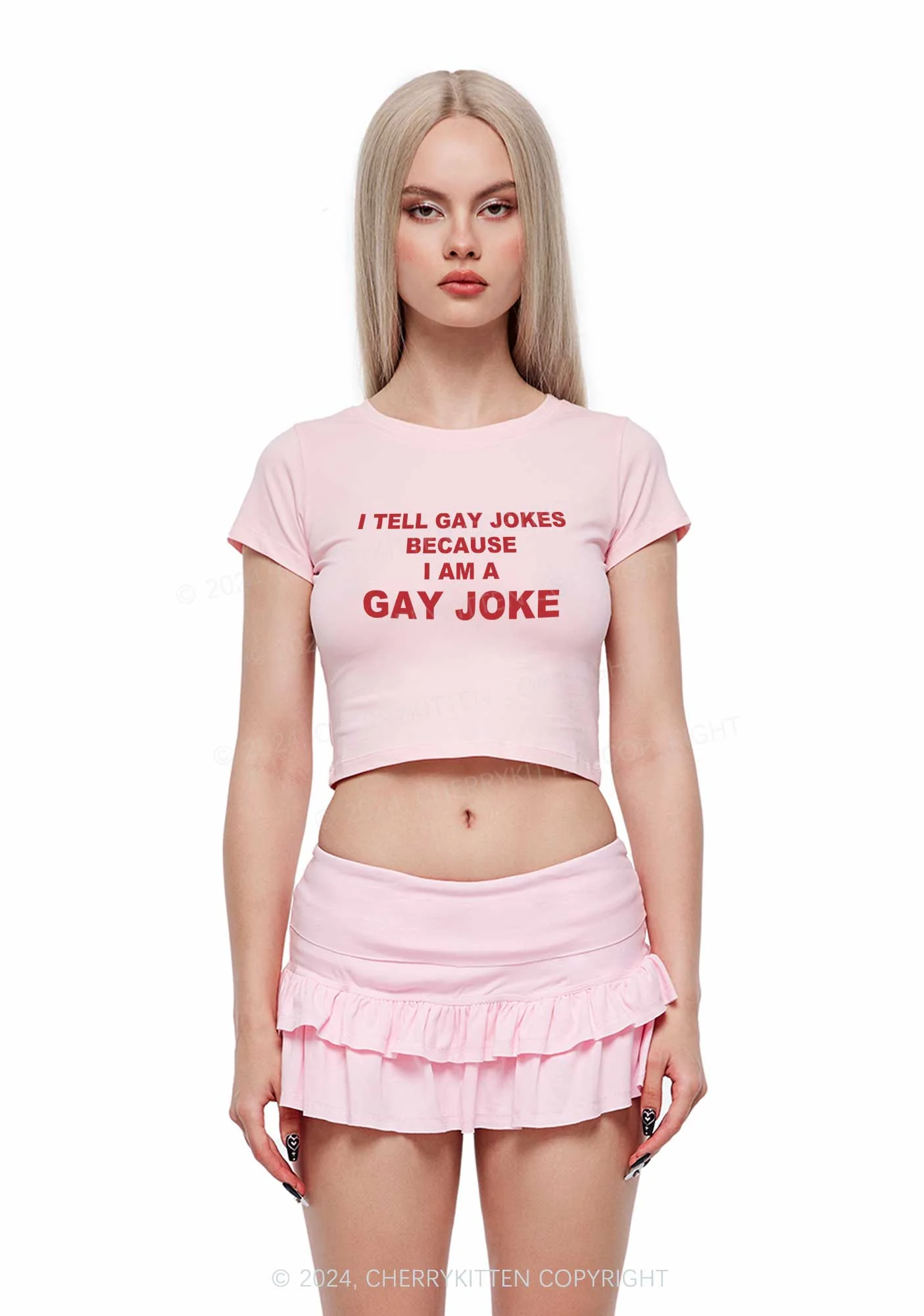 Gay Joke Y2K Baby Tee Cherrykitten - Image 4
