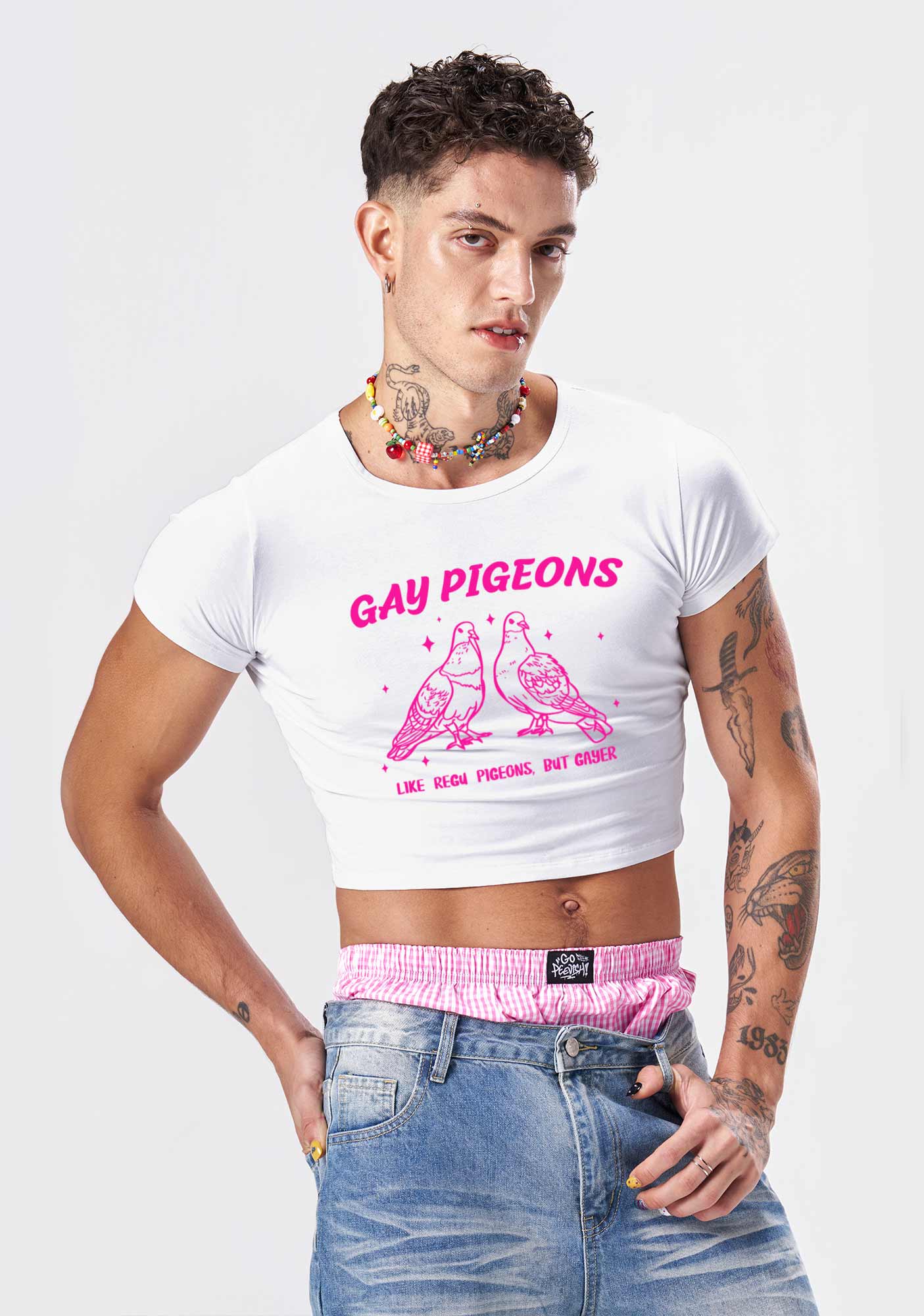 Gay Pigeons Pride Y2K Baby Tee Cherrykitten - Image 2