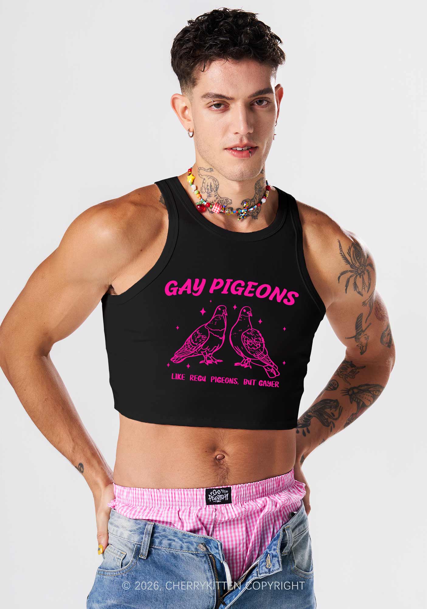 Gay Pigeons Pride Y2K Crop Tank Top Cherrykitten - Image 2