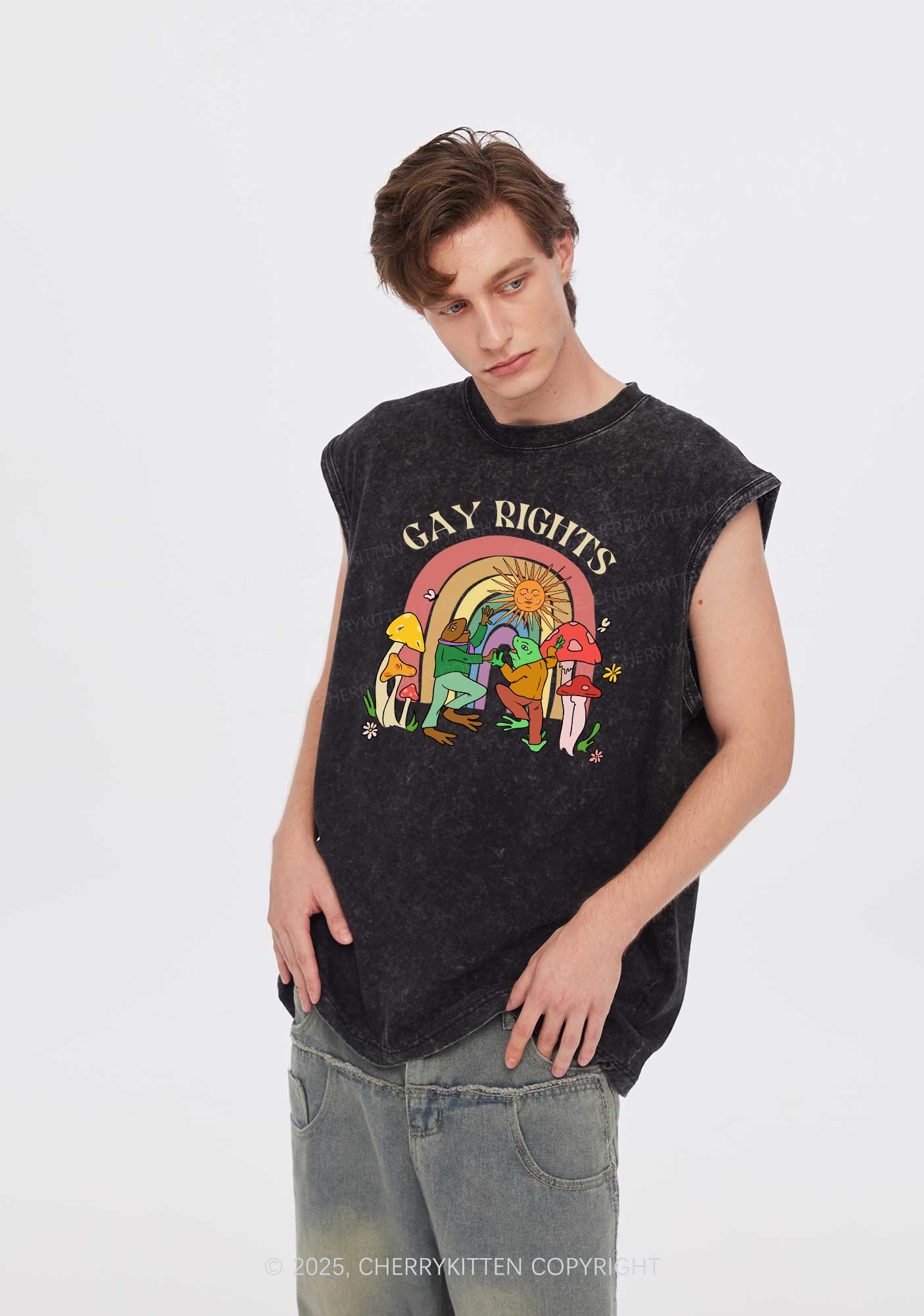 Gay Rights Pride Y2K Washed Muscle Tank Cherrykitten - Image 2