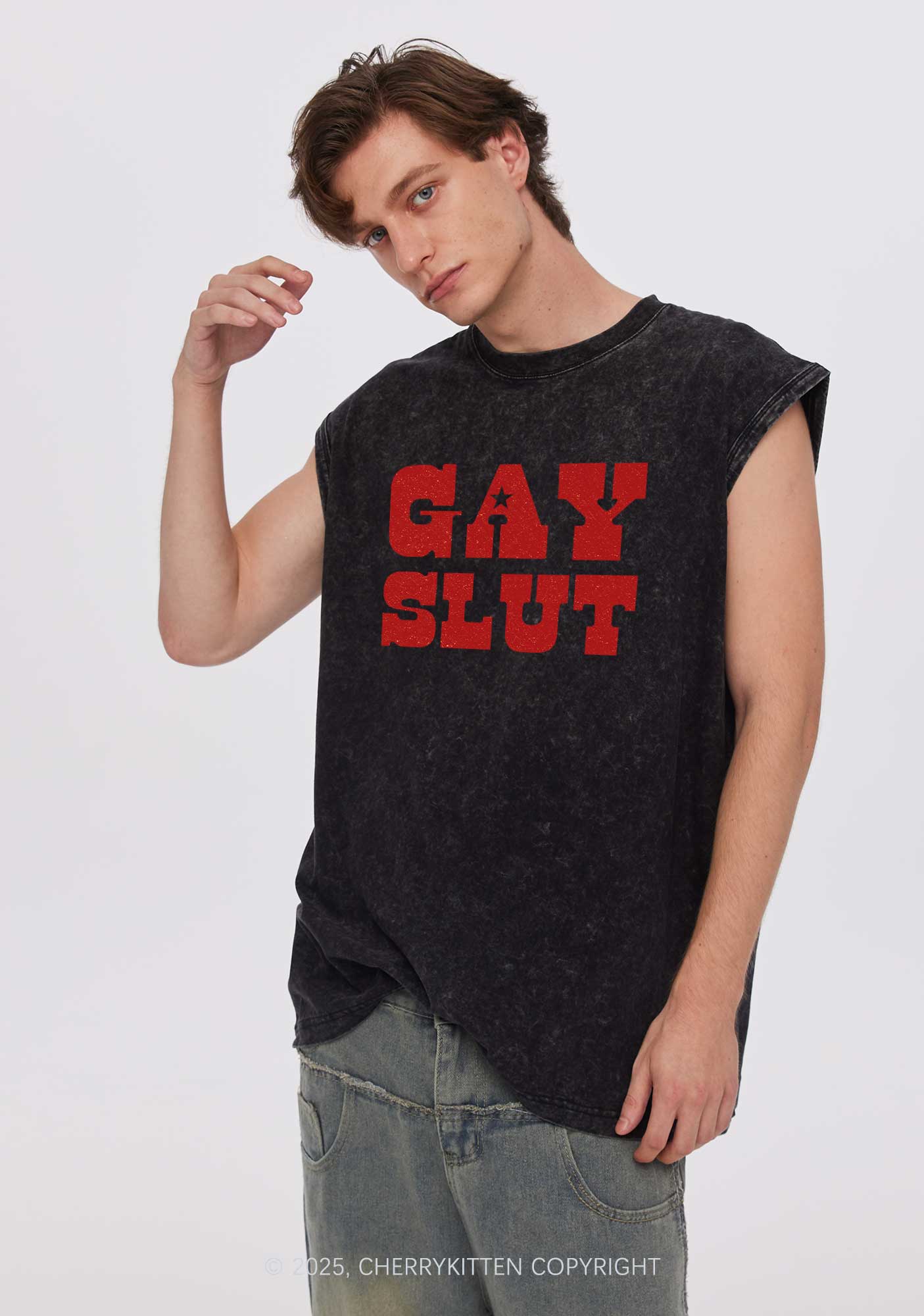 Gay Slxt Pride Y2K Washed Muscle Tank Cherrykitten - Image 2