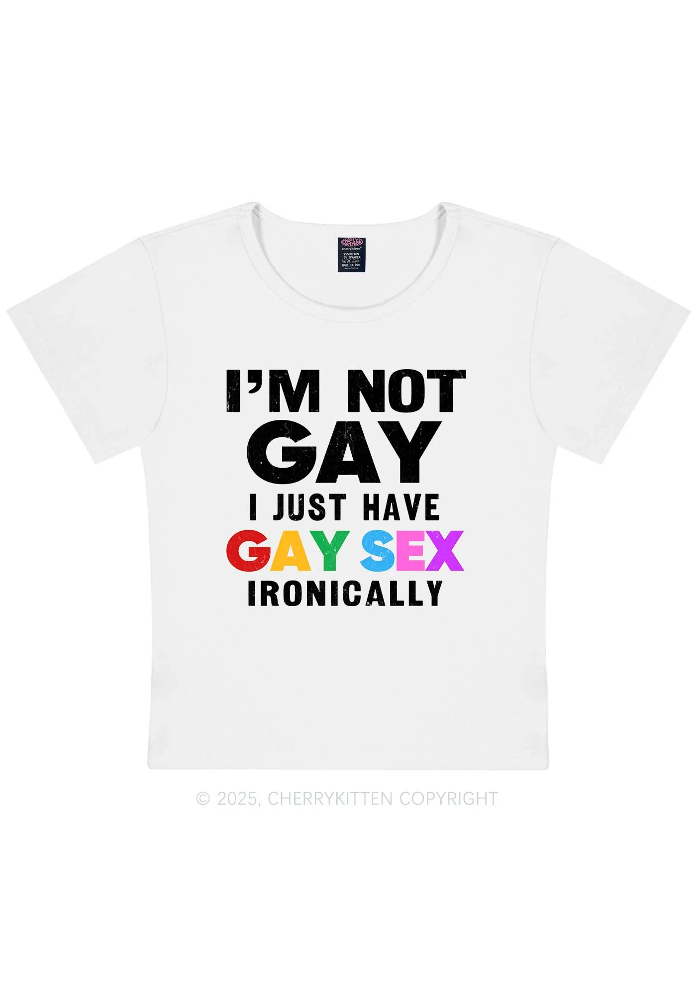 Gay Sx Ironically Pride Y2K Baby Tee Cherrykitten - Image 3