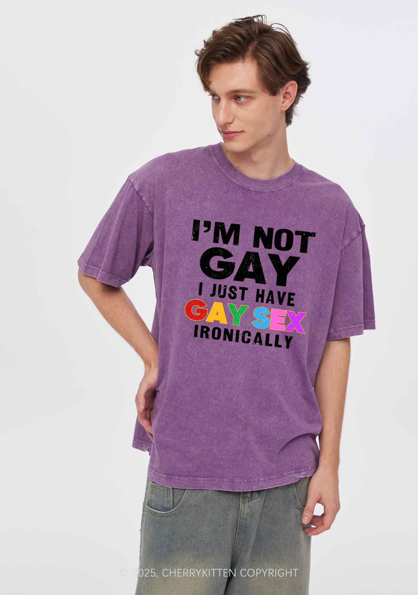 Gay Sx Ironically Pride Y2K Shirts Washed Tee Cherrykitten - Image 2