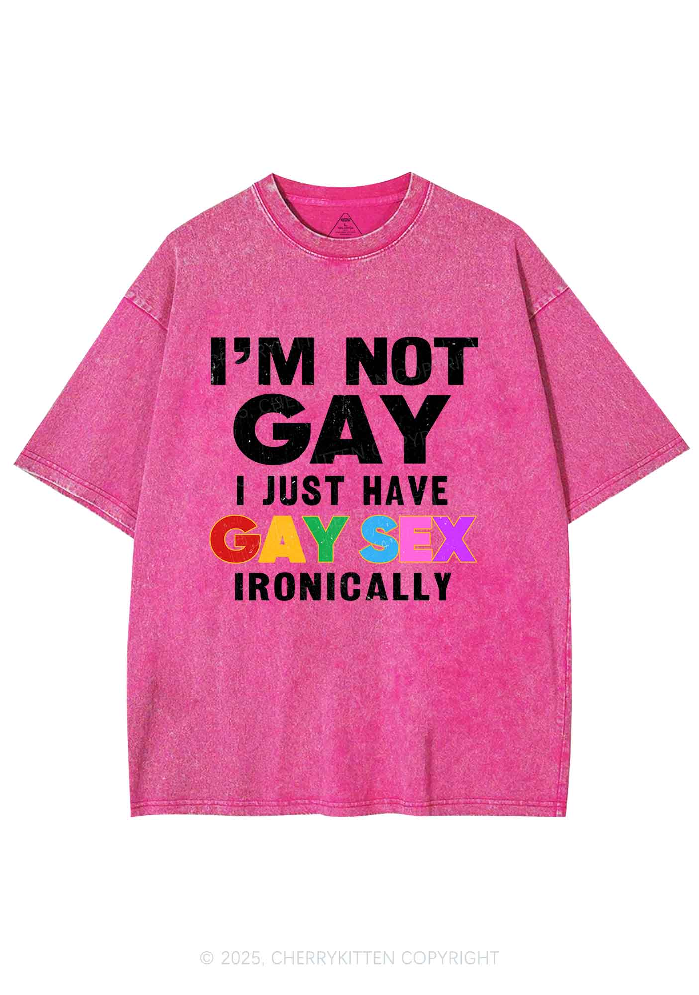 Gay Sx Ironically Pride Y2K Shirts Washed Tee Cherrykitten - Image 3
