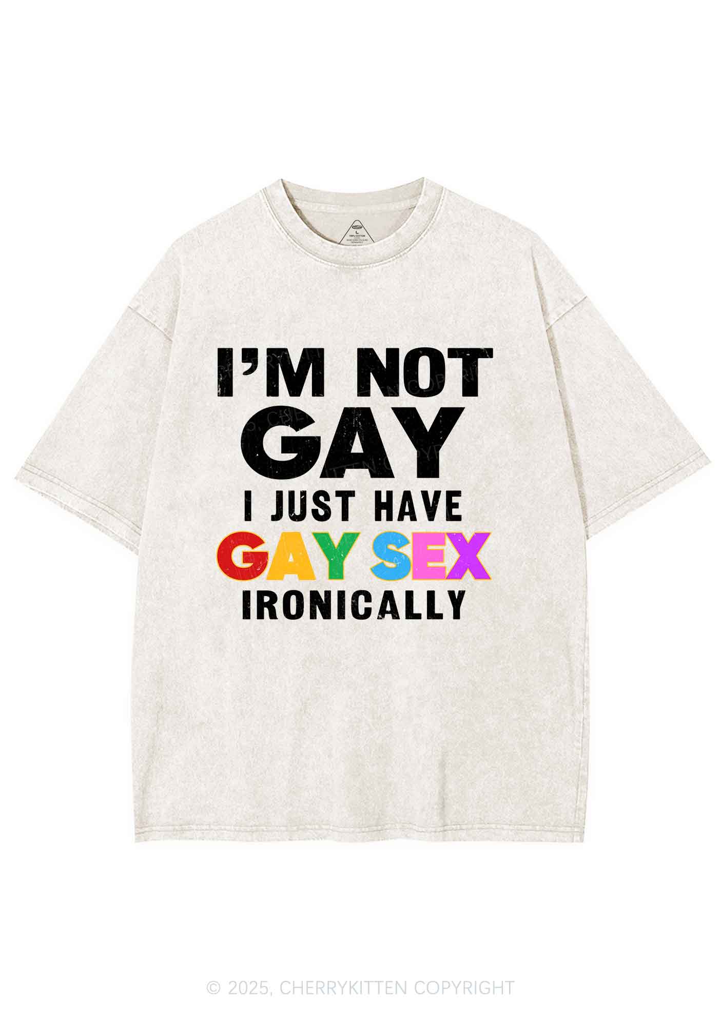 Gay Sx Ironically Pride Y2K Shirts Washed Tee Cherrykitten - Image 4