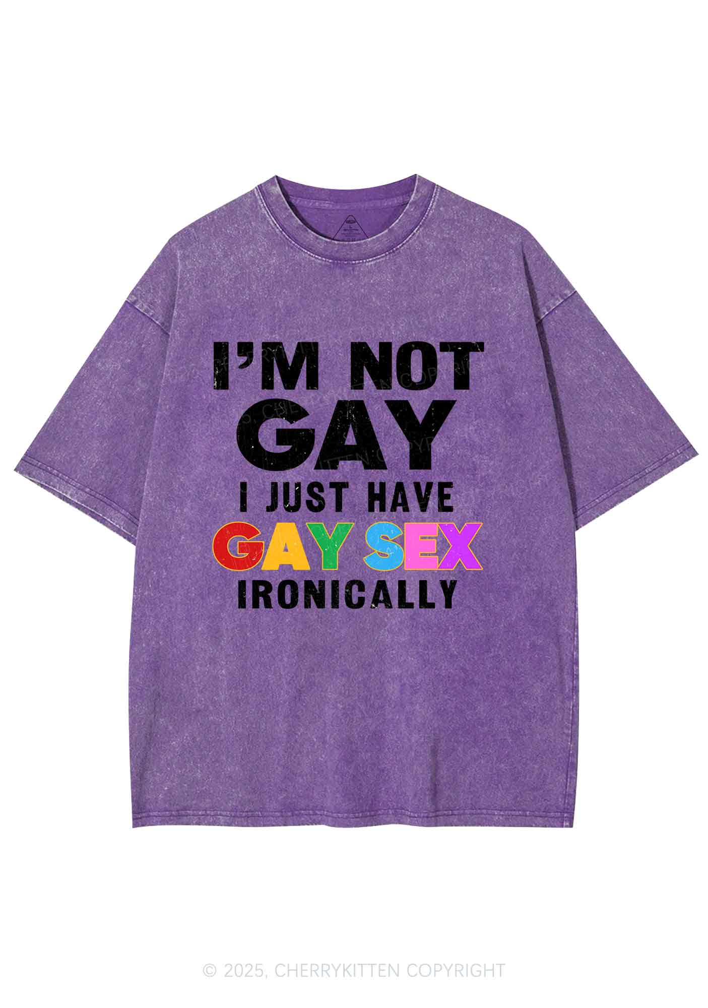 Gay Sx Ironically Pride Y2K Shirts Washed Tee Cherrykitten - Image 5