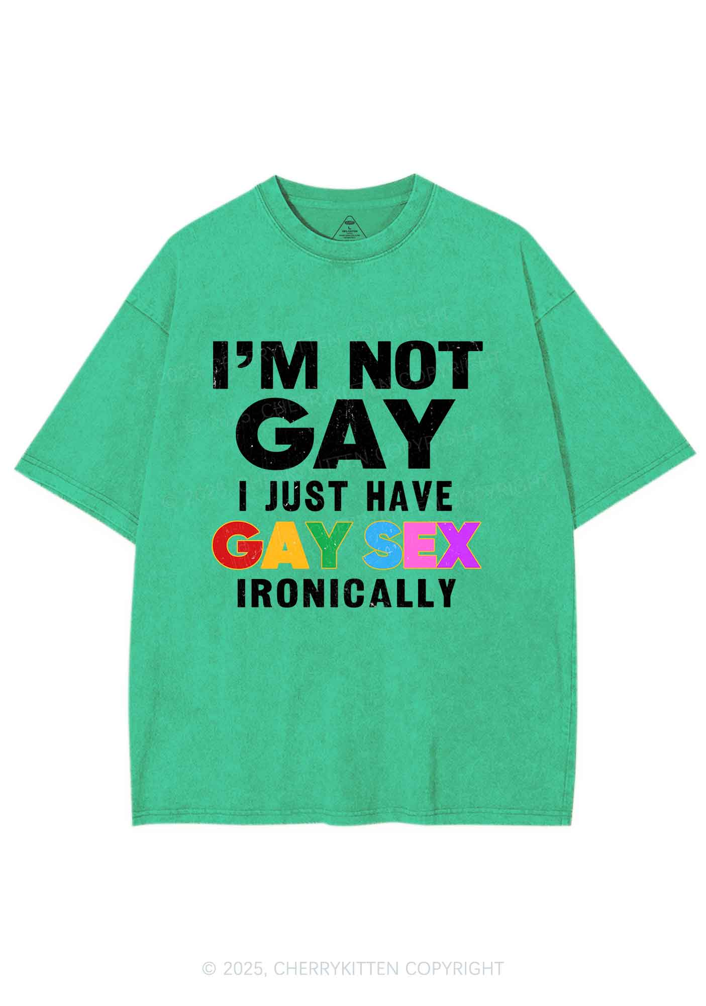 Gay Sx Ironically Pride Y2K Shirts Washed Tee Cherrykitten - Image 6