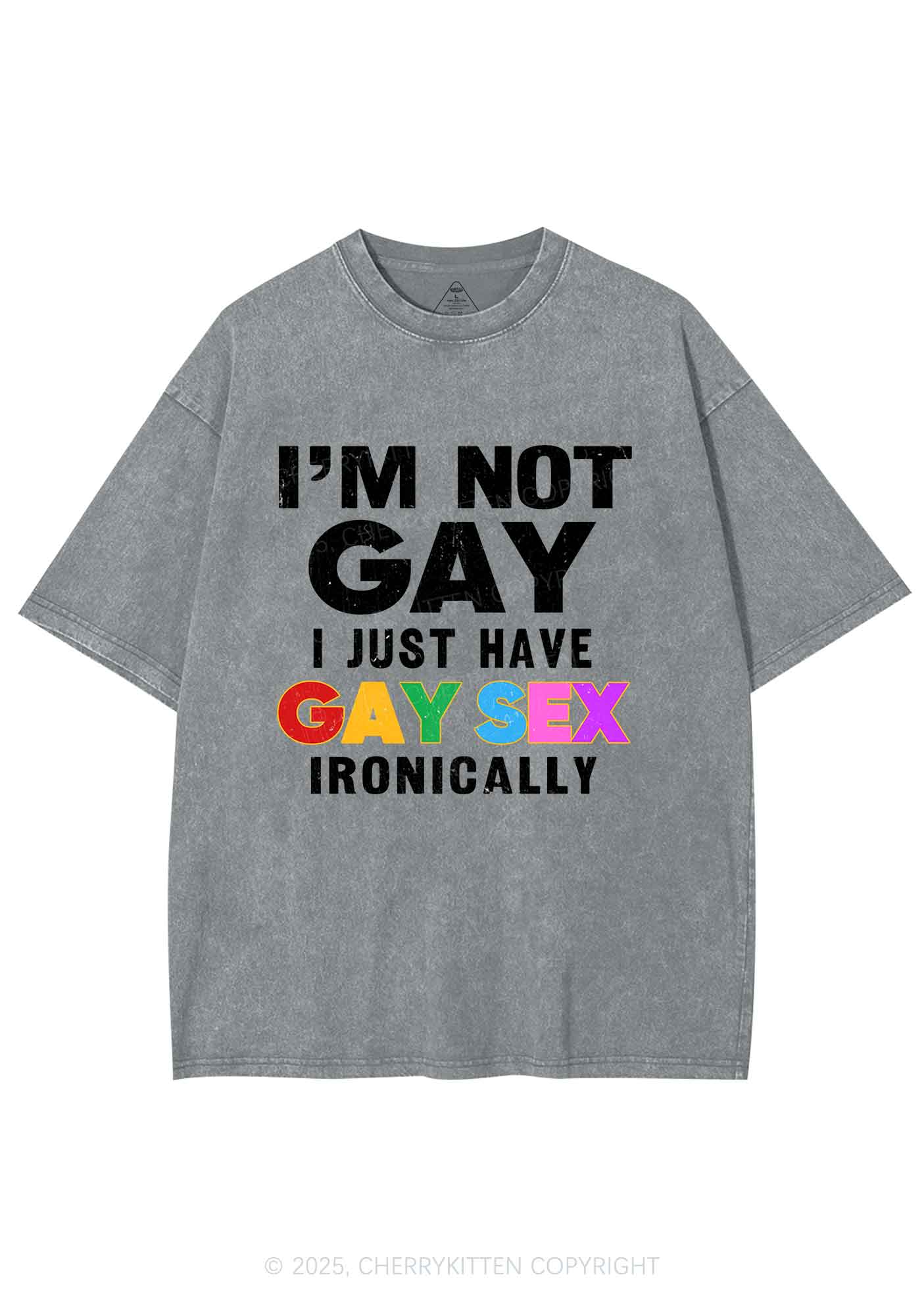 Gay Sx Ironically Pride Y2K Shirts Washed Tee Cherrykitten - Image 8