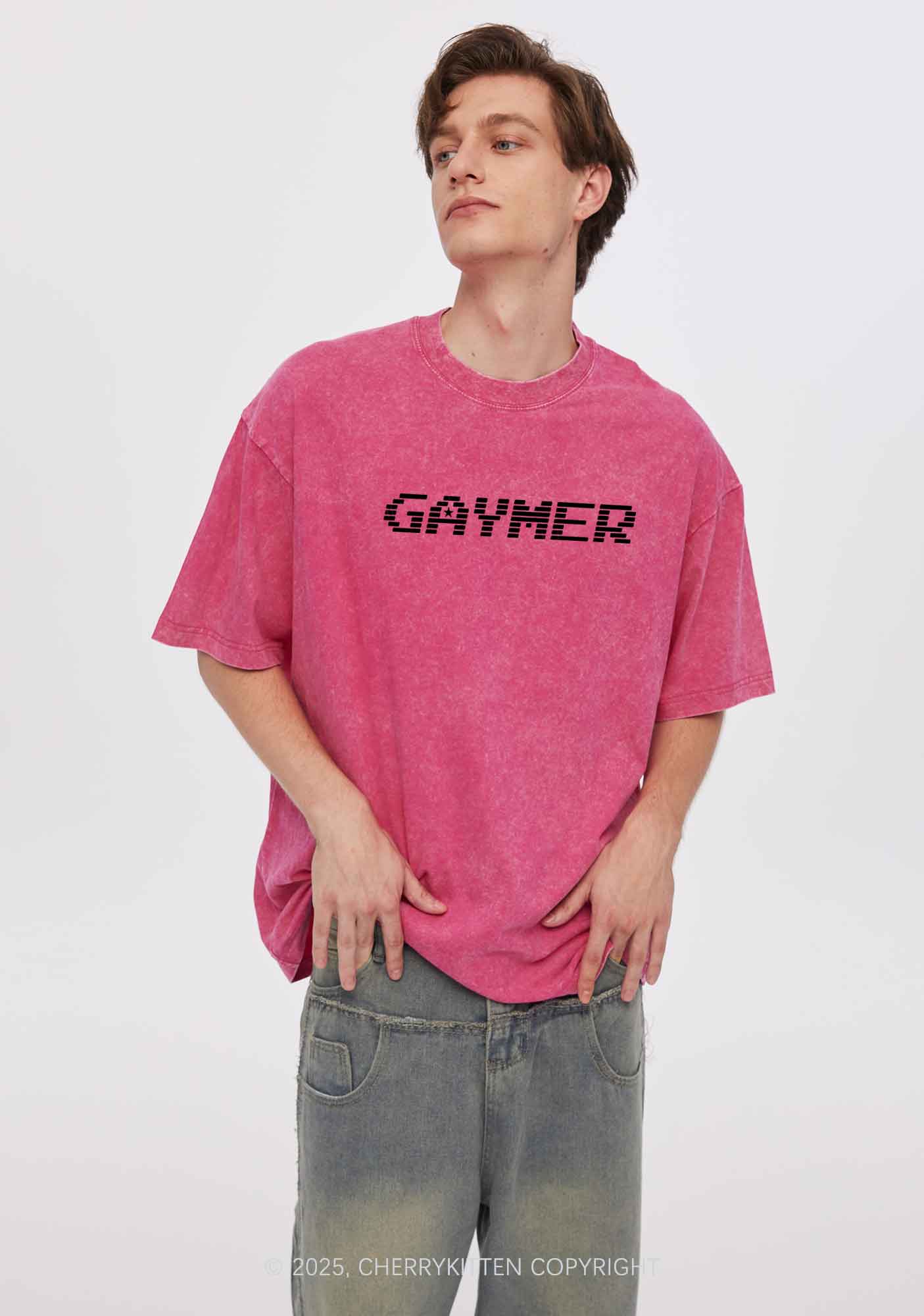 Gaymer Pride Y2K Shirts Washed Tee Cherrykitten - Image 2