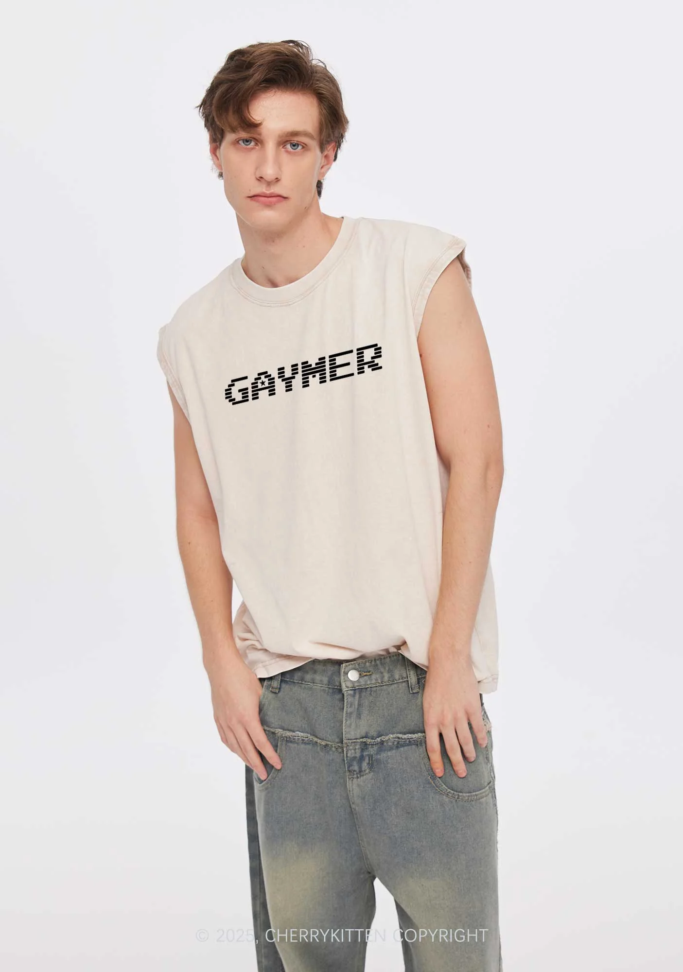 Gaymer Pride Y2K Washed Muscle Tank Cherrykitten - Image 2