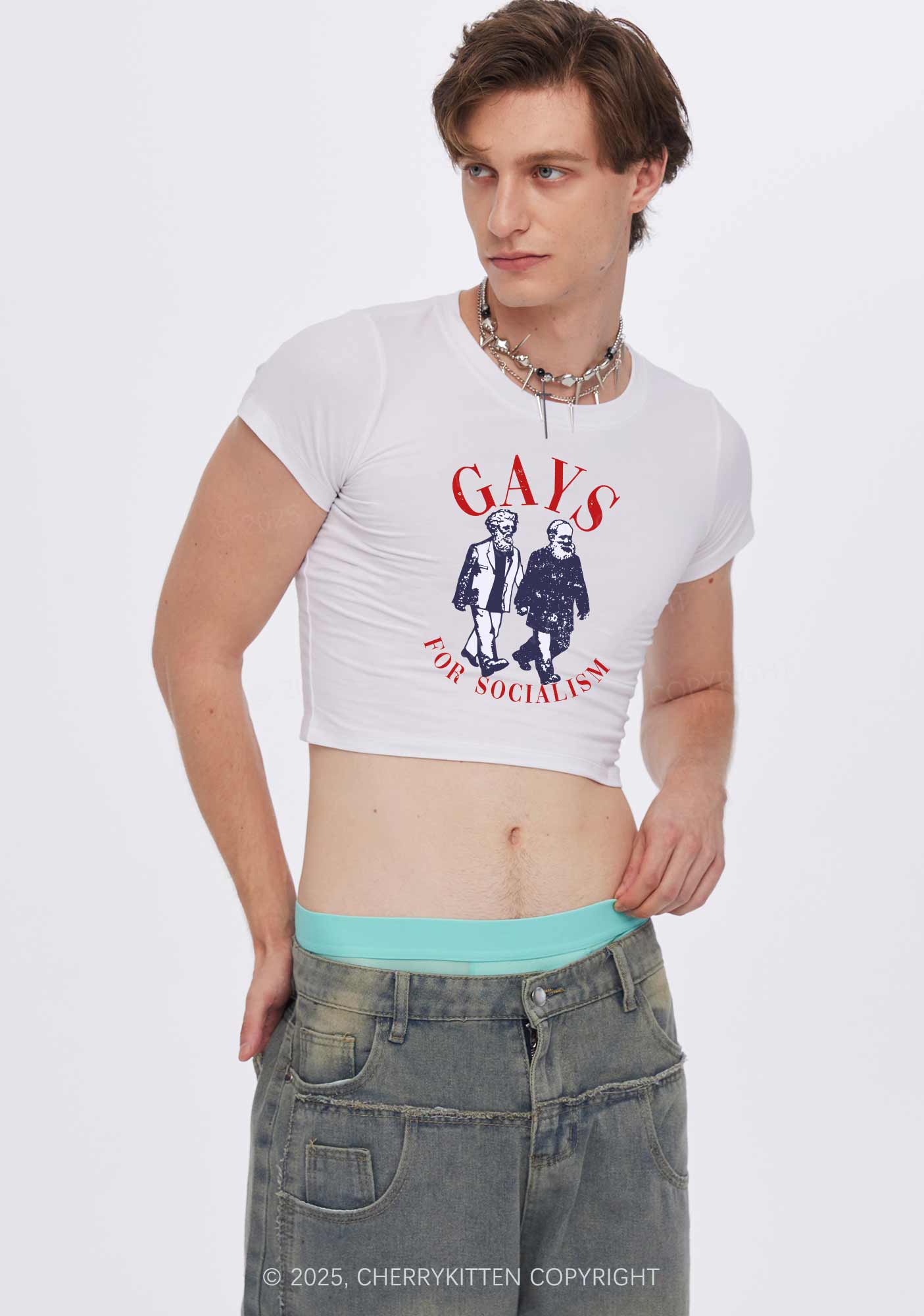 Gays For Socialism Pride Y2K Baby Tee Cherrykitten - Image 2