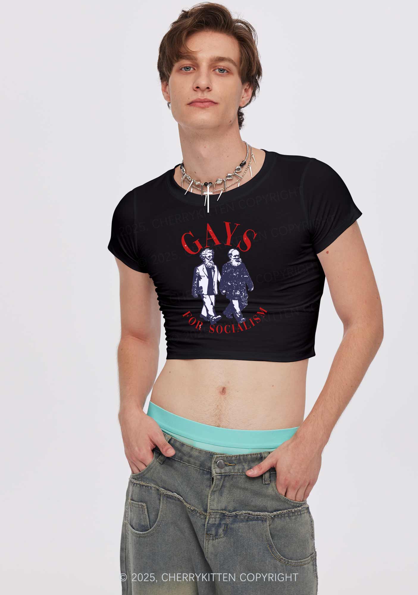Gays For Socialism Pride Y2K Baby Tee Cherrykitten - Image 3