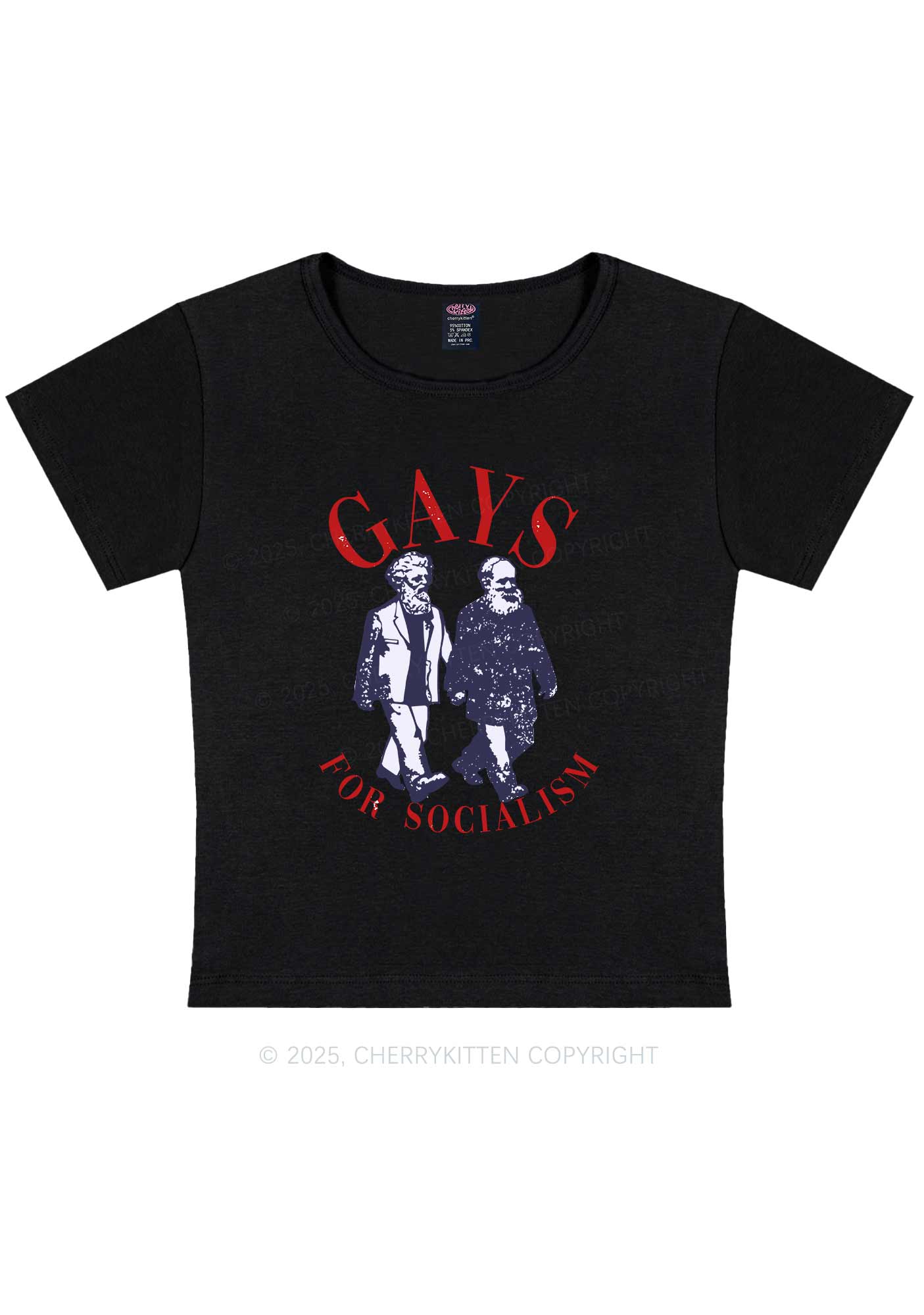 Gays For Socialism Pride Y2K Baby Tee Cherrykitten - Image 4