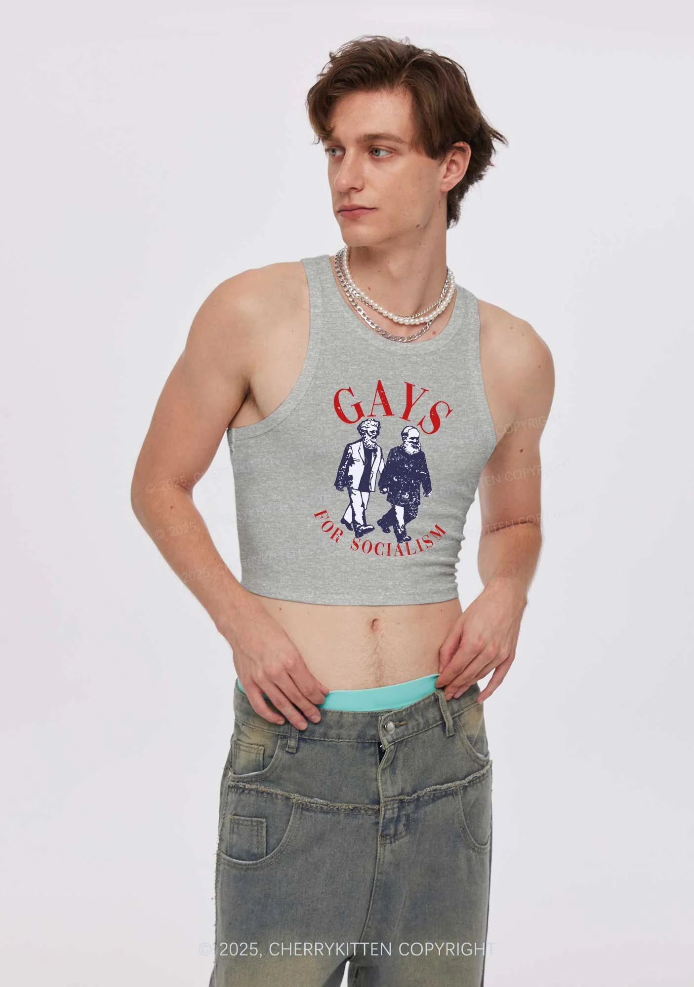 Gays For Socialism Pride Y2K Crop Tank Top Cherrykitten - Image 2