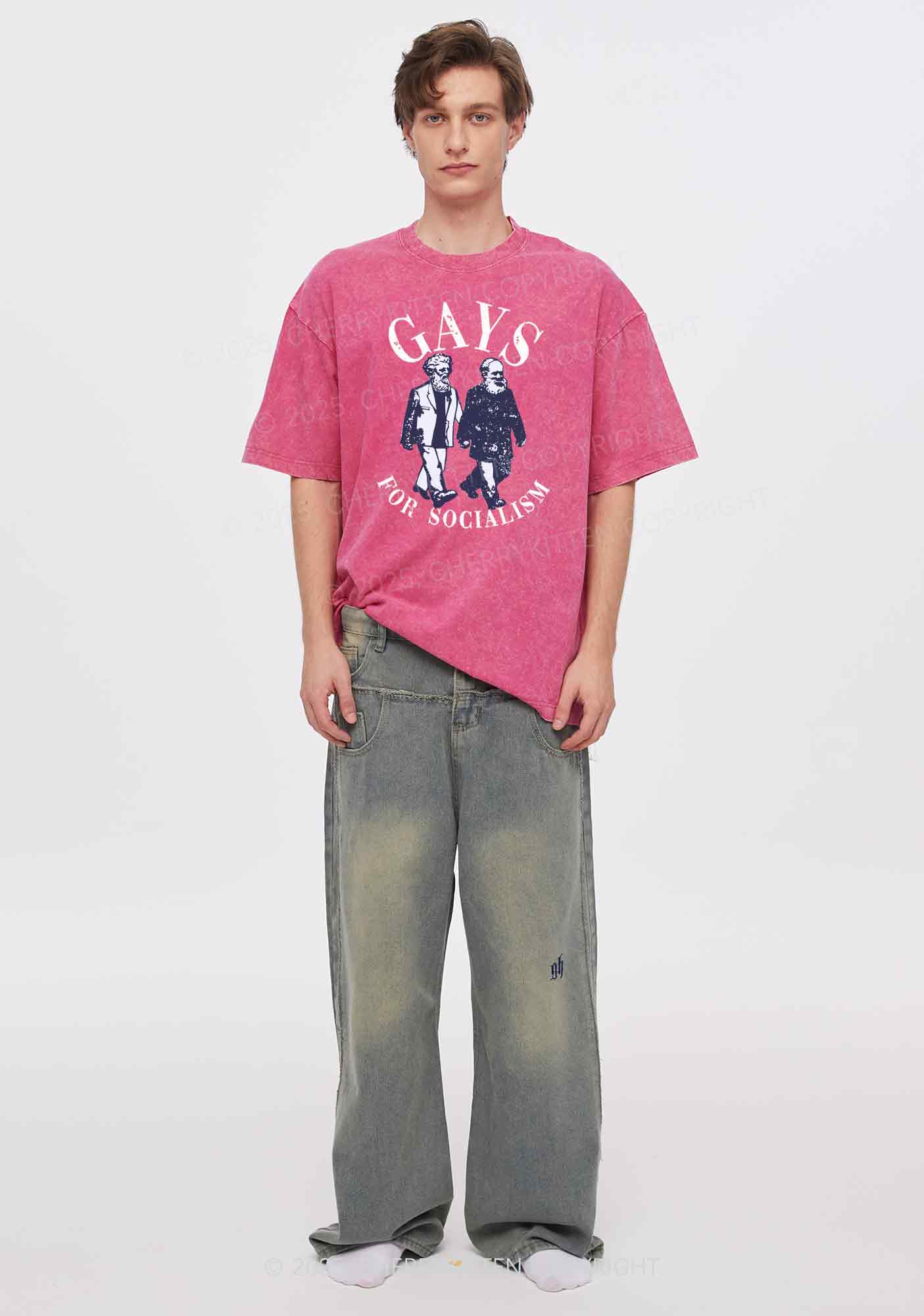 Gays For Socialism Pride Y2K Shirts Washed Tee Cherrykitten - Image 2