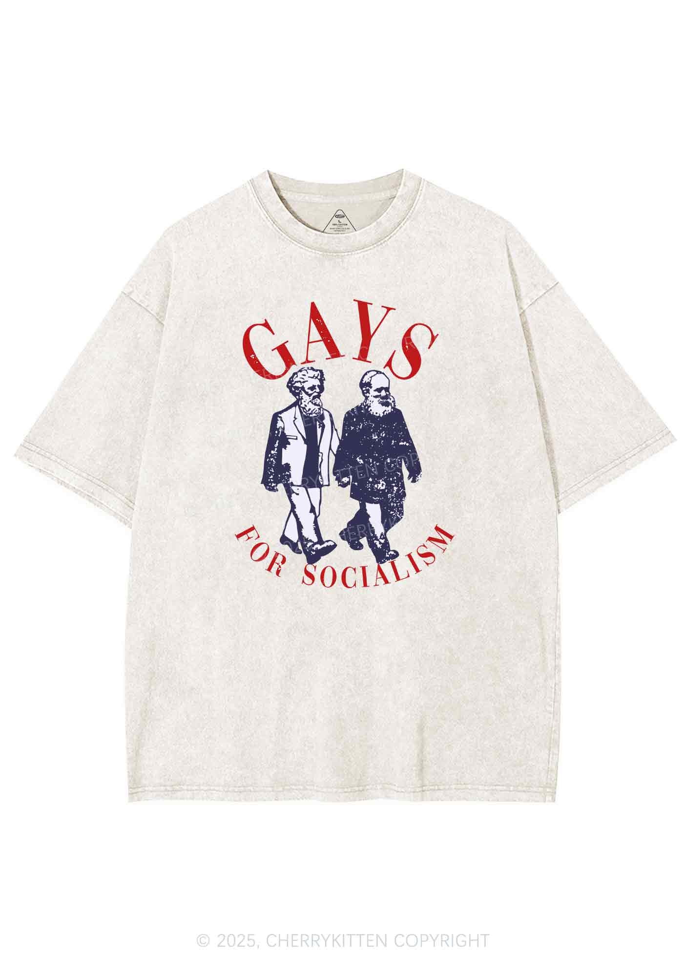 Gays For Socialism Pride Y2K Shirts Washed Tee Cherrykitten - Image 3