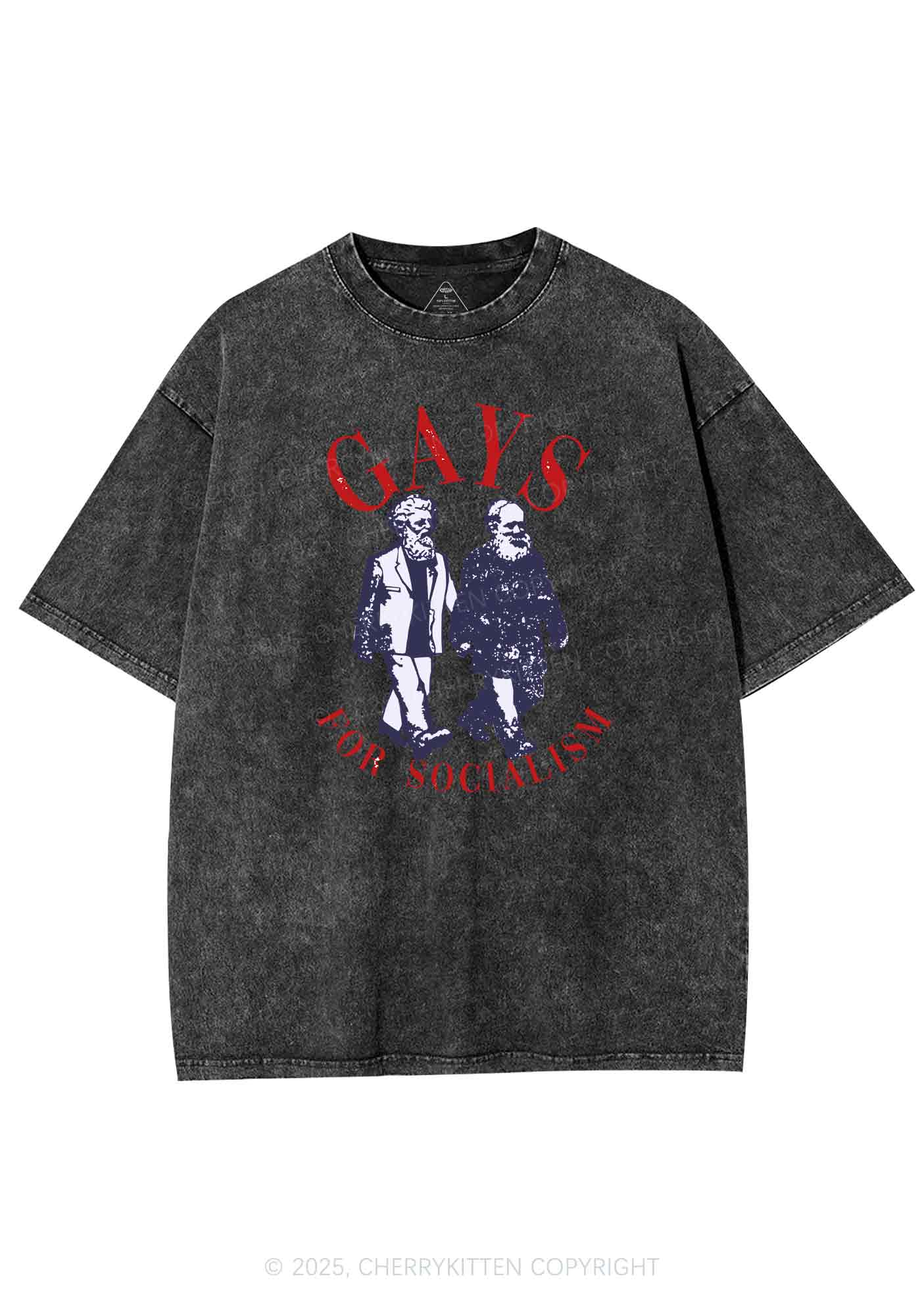 Gays For Socialism Pride Y2K Shirts Washed Tee Cherrykitten - Image 4