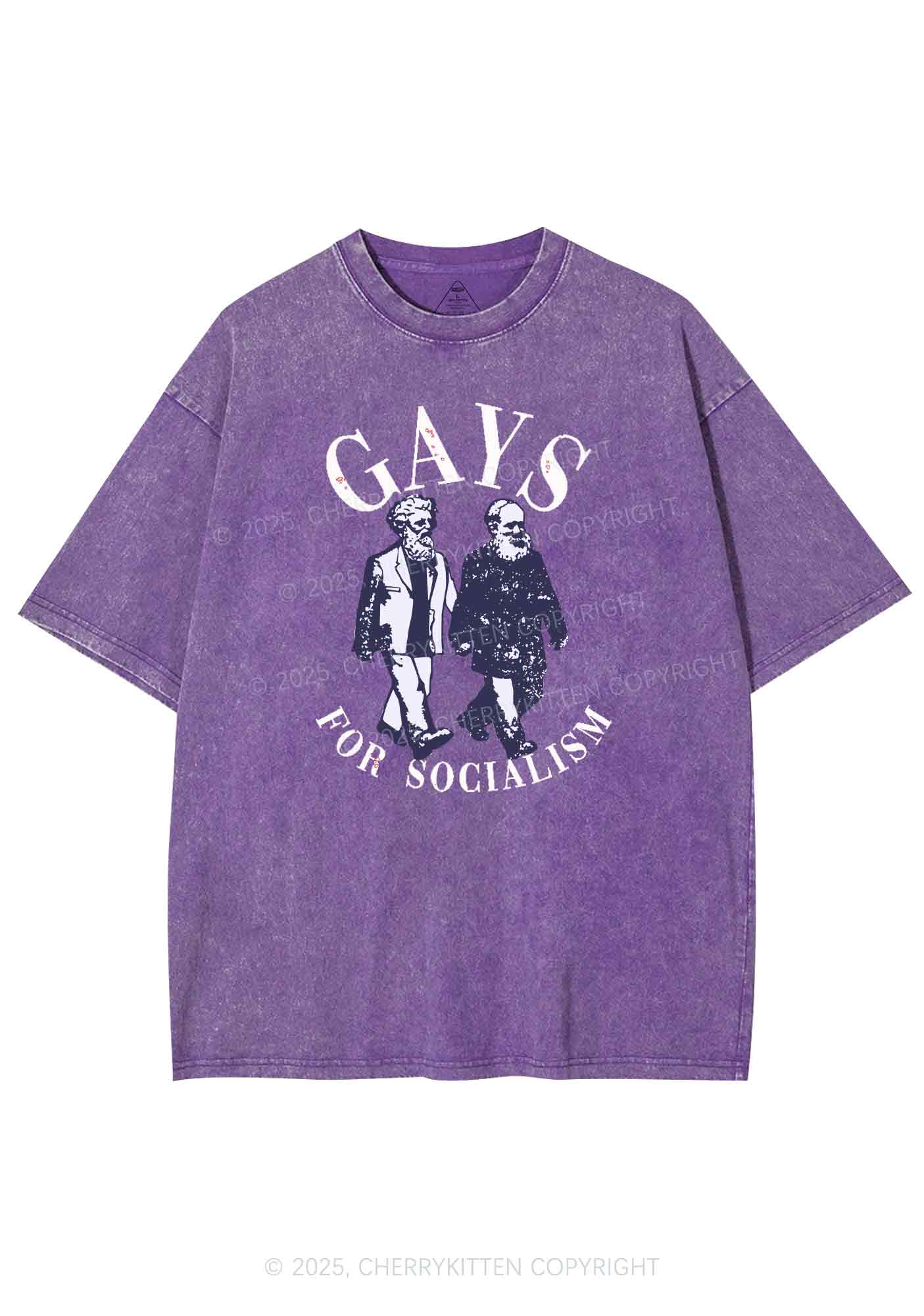 Gays For Socialism Pride Y2K Shirts Washed Tee Cherrykitten - Image 5