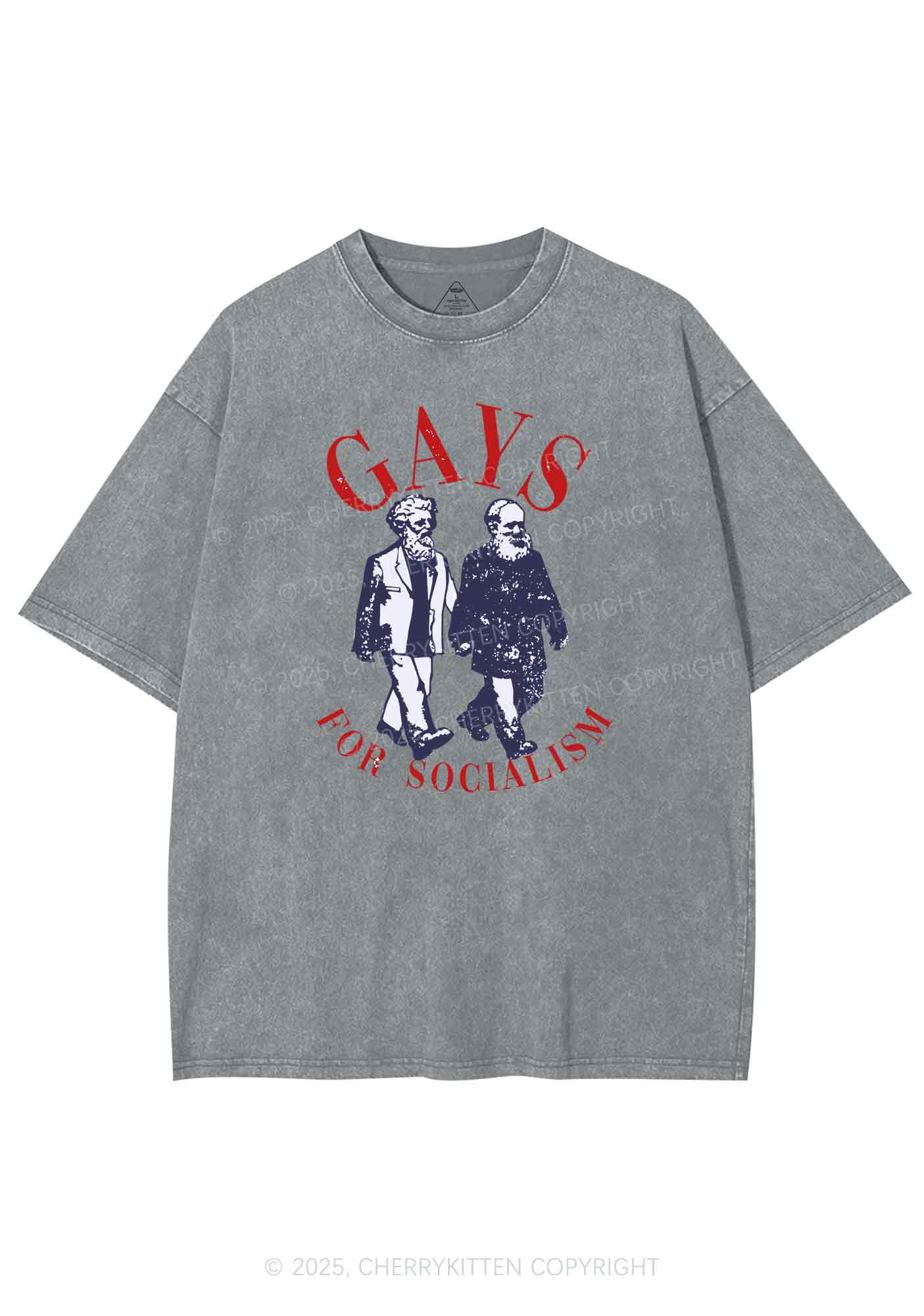Gays For Socialism Pride Y2K Shirts Washed Tee Cherrykitten - Image 6