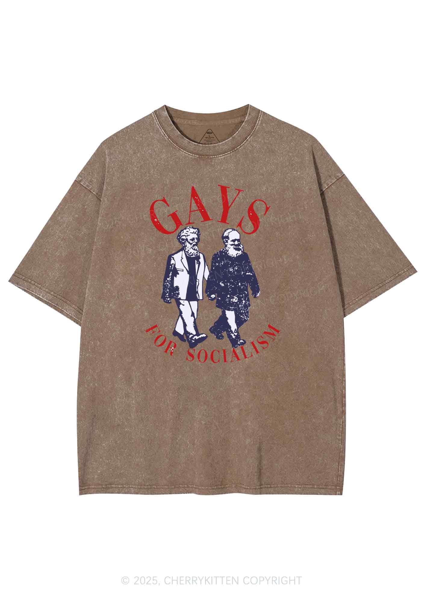 Gays For Socialism Pride Y2K Shirts Washed Tee Cherrykitten - Image 7