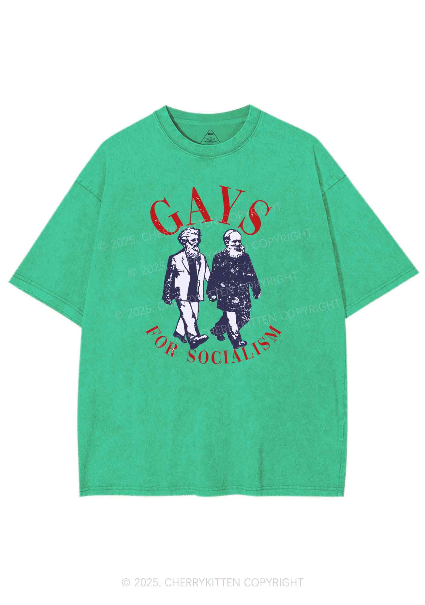Gays For Socialism Pride Y2K Shirts Washed Tee Cherrykitten - Image 8