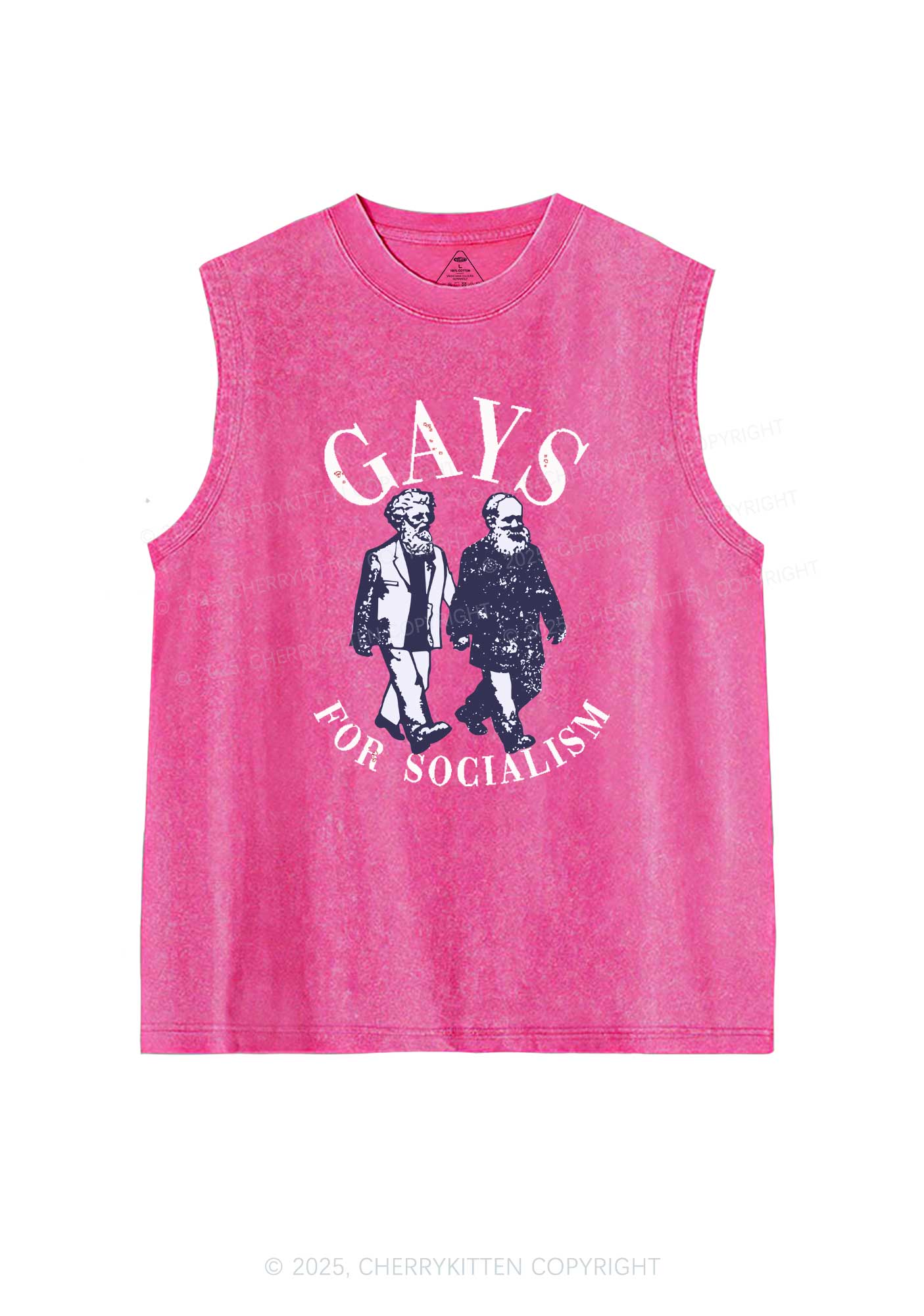 Gays For Socialism Pride Y2K Washed Muscle Tank Cherrykitten - Image 3