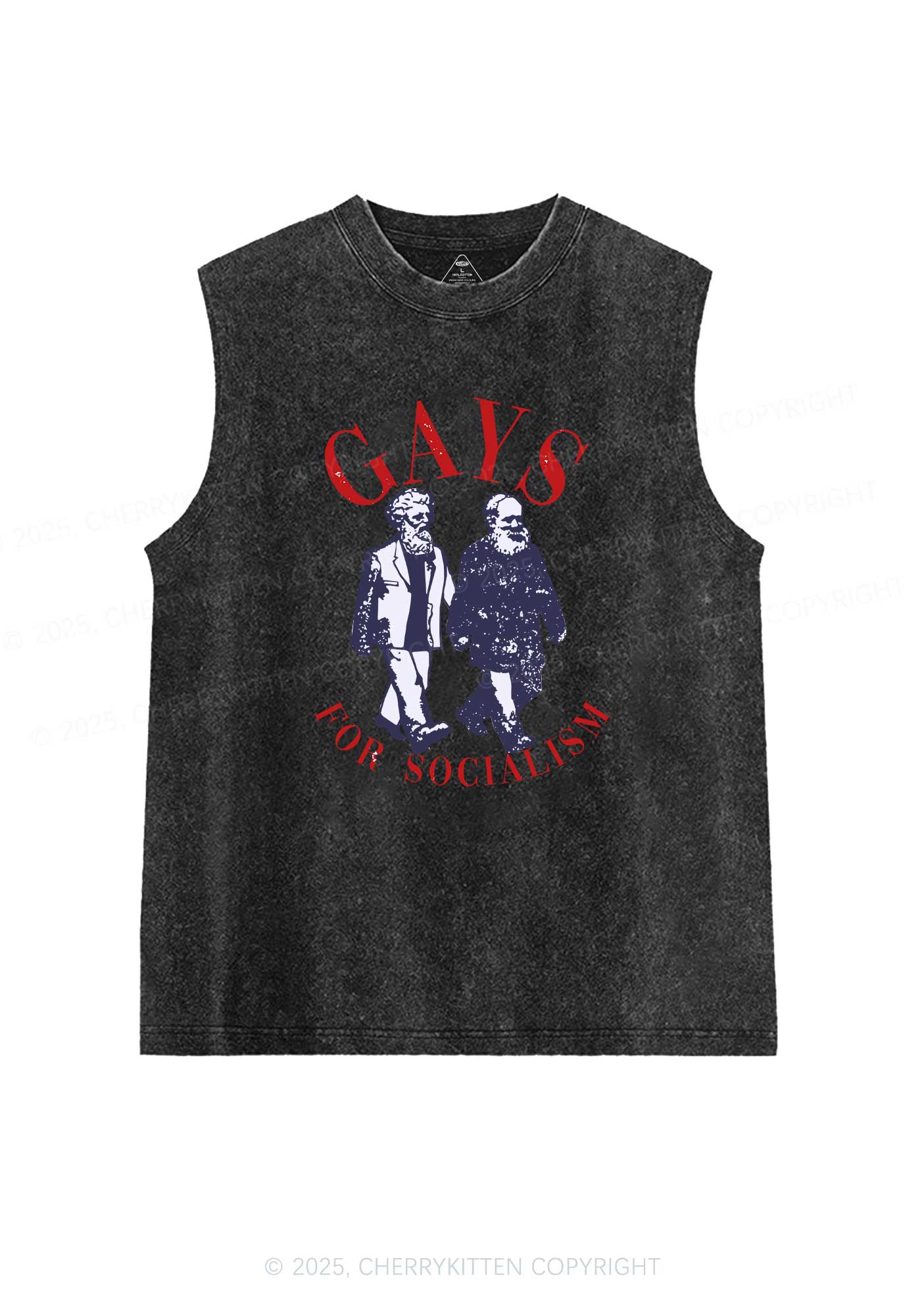 Gays For Socialism Pride Y2K Washed Muscle Tank Cherrykitten - Image 4