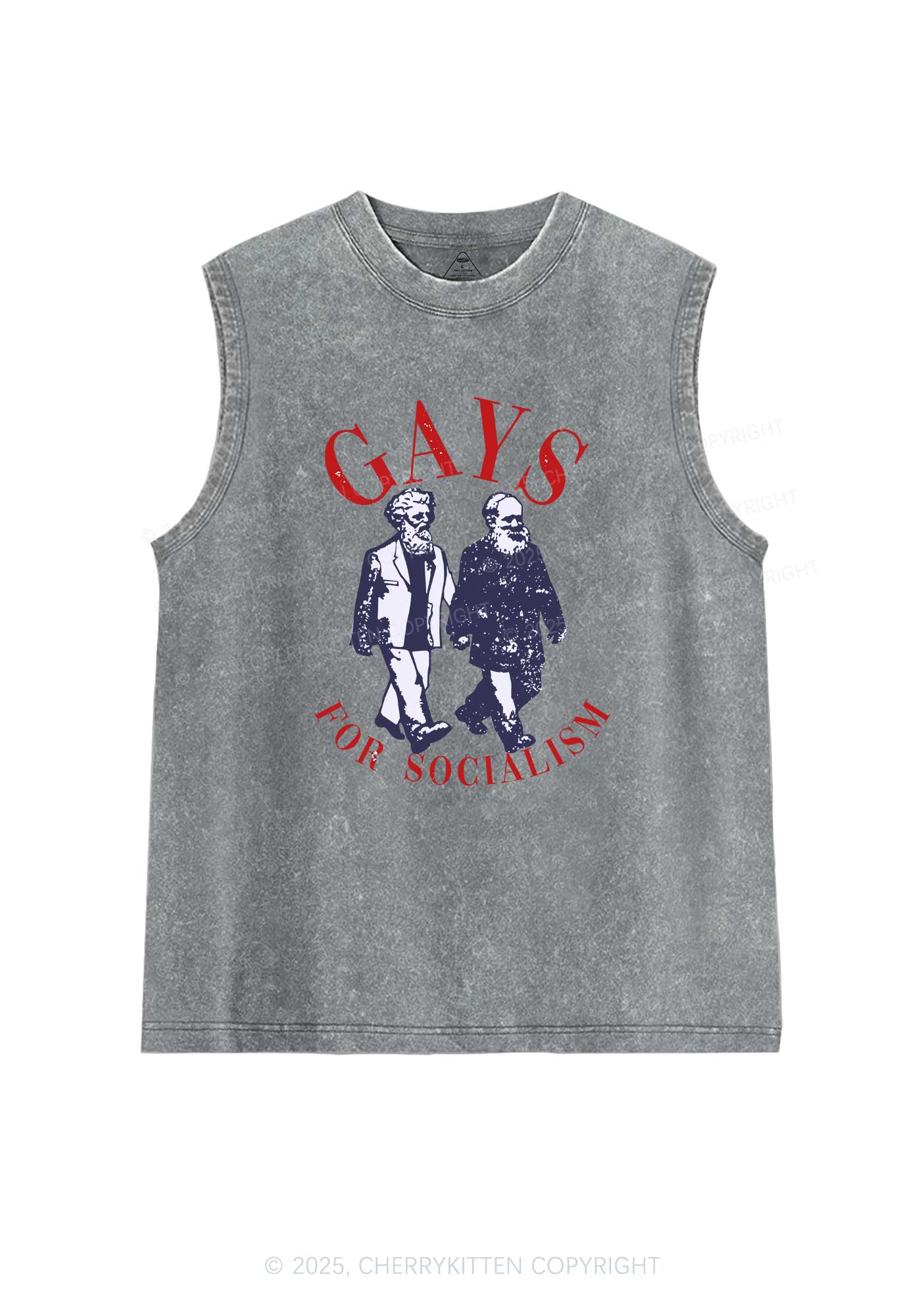 Gays For Socialism Pride Y2K Washed Muscle Tank Cherrykitten - Image 5