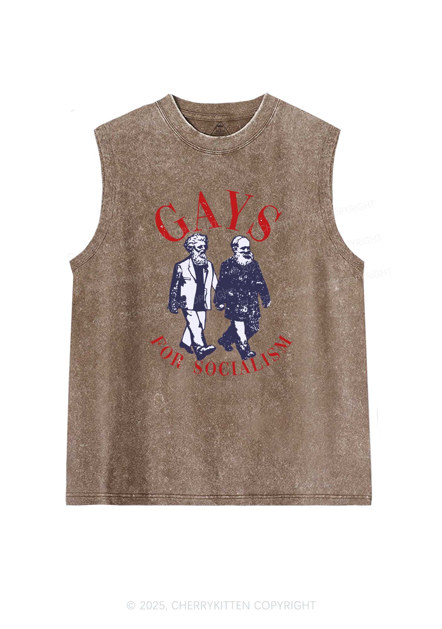 Gays For Socialism Pride Y2K Washed Muscle Tank Cherrykitten - Image 6