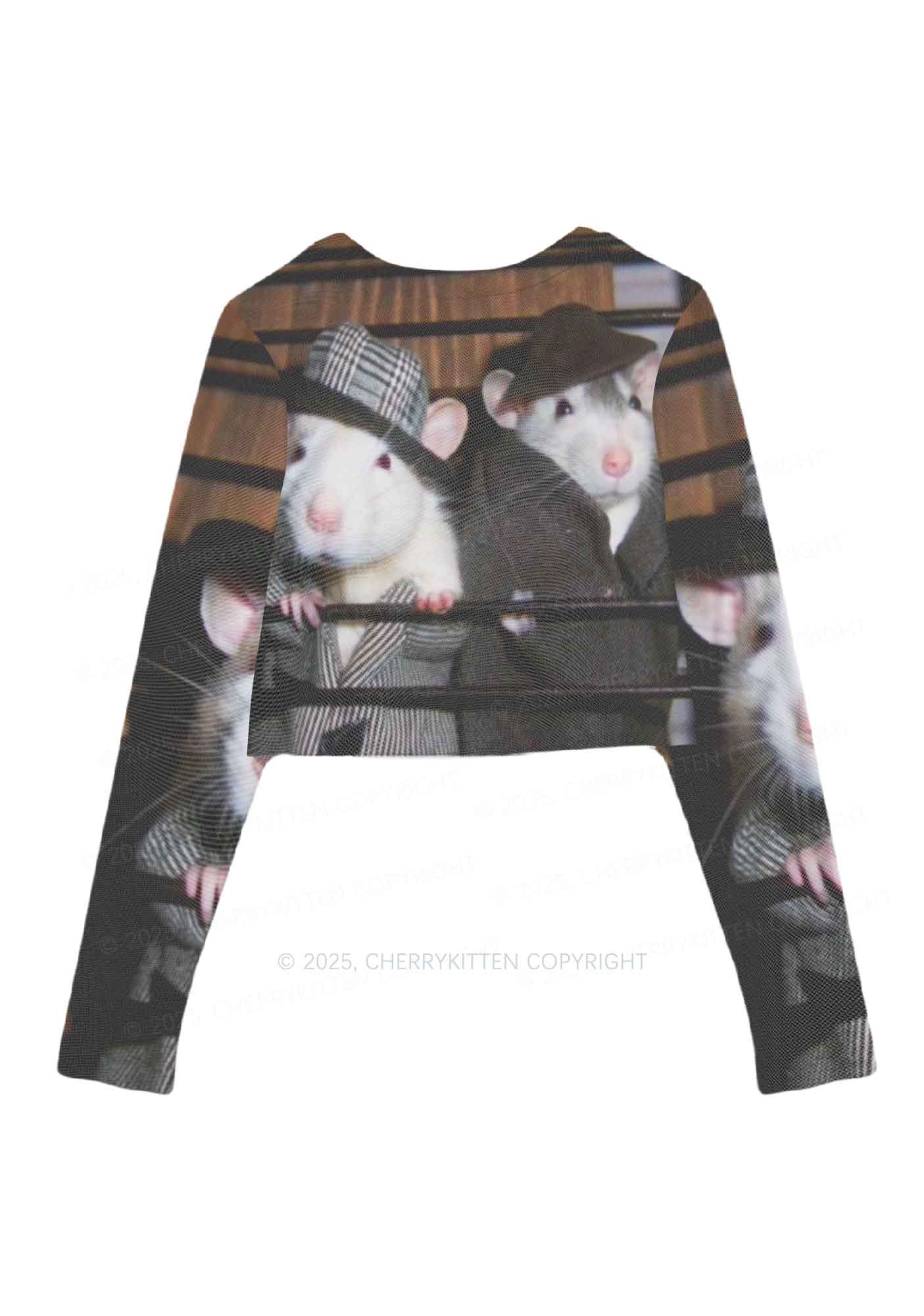 Gentlemen Rats Y2K Mesh Long Sleeve Crop Top Cherrykitten - Image 3