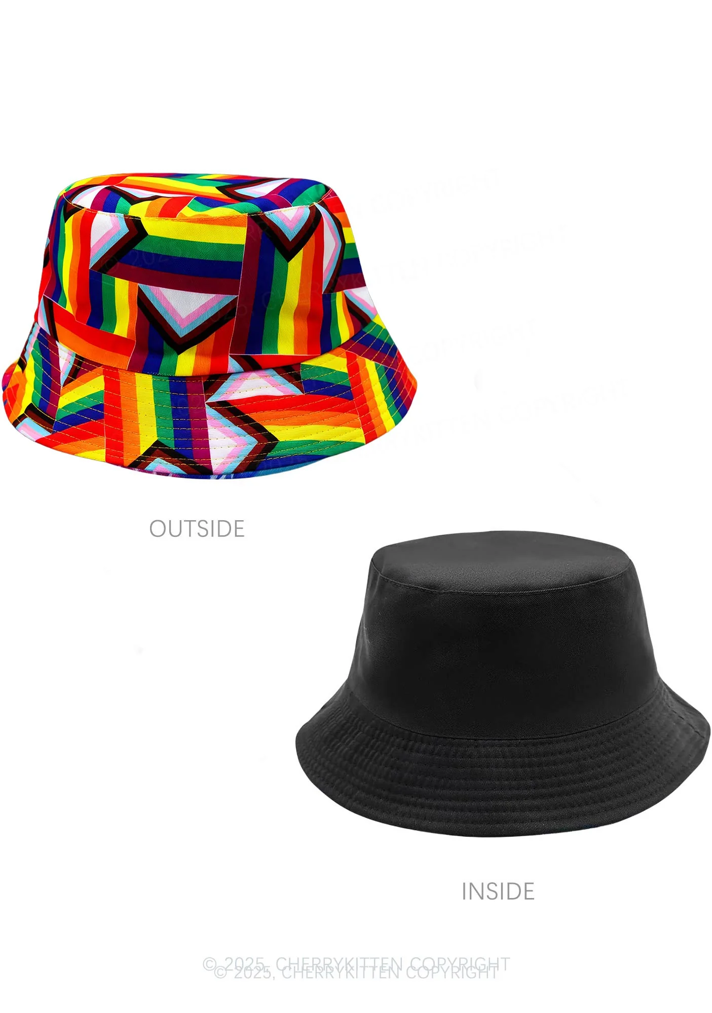 Geometric Rainbow Double Side Wear Pride Y2K Bucket Hat Cherrykitten - Image 2