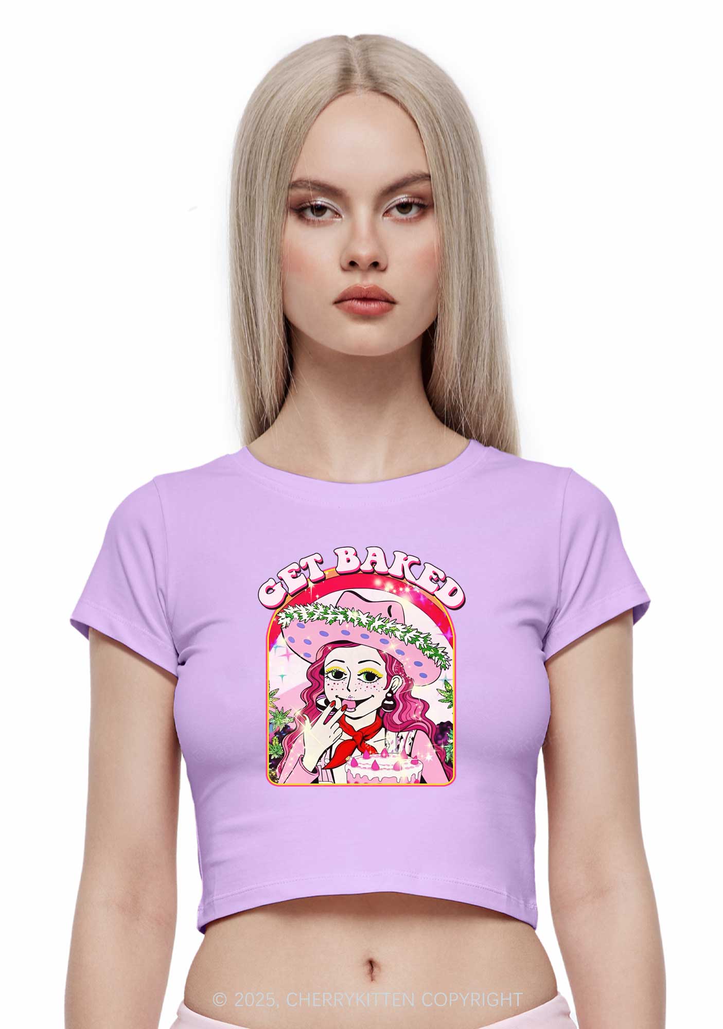 Get Baked Y2K Baby Tee Cherrykitten - Image 2