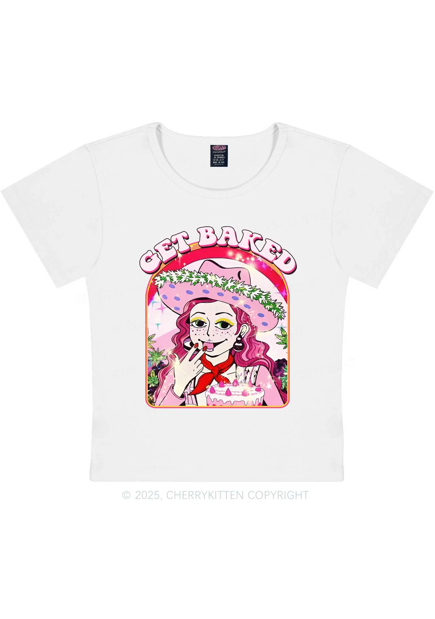 Get Baked Y2K Baby Tee Cherrykitten - Image 3