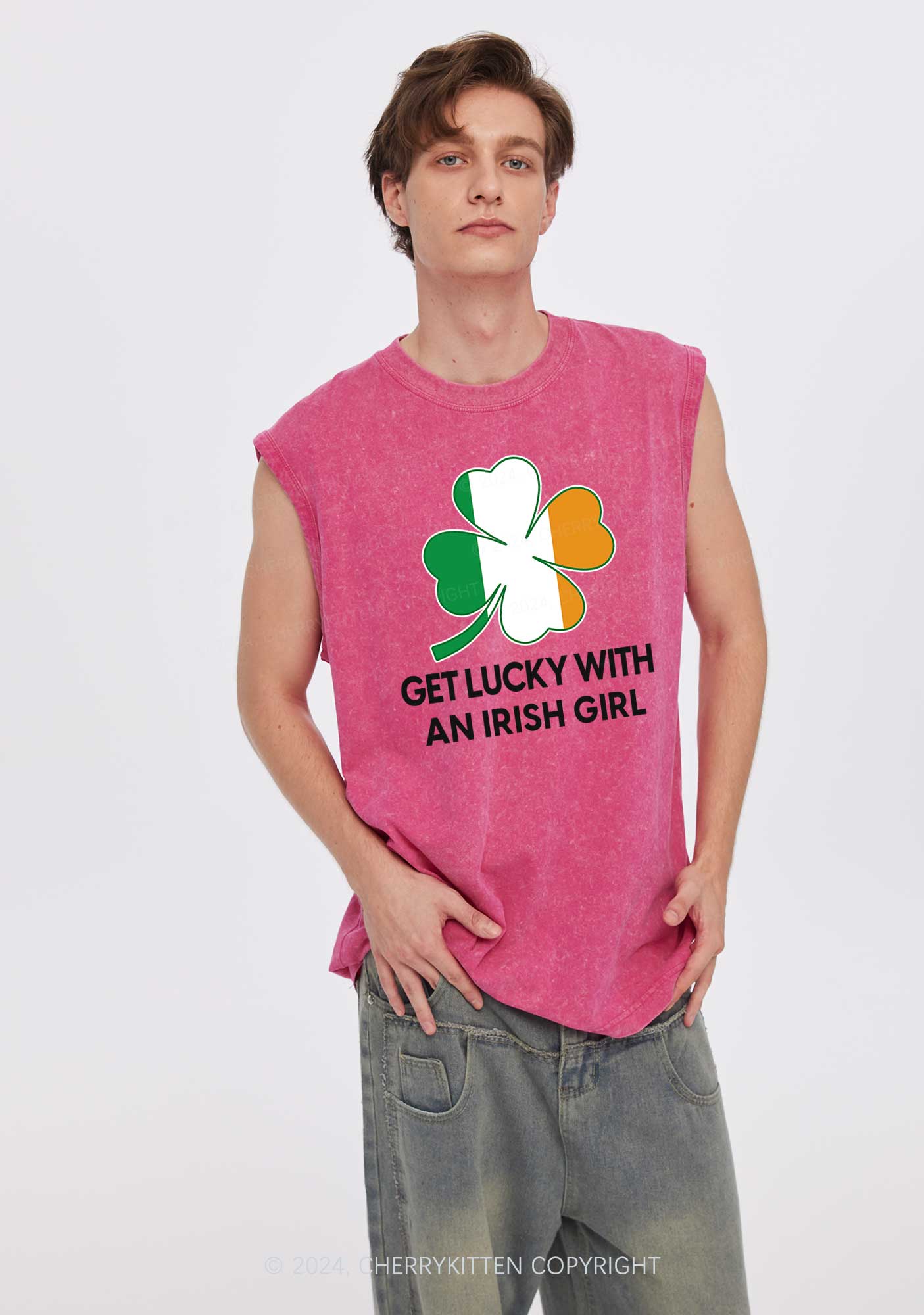 Get Lucky Irish Girl St Patricks Y2K Washed Tank Cherrykitten - Image 2