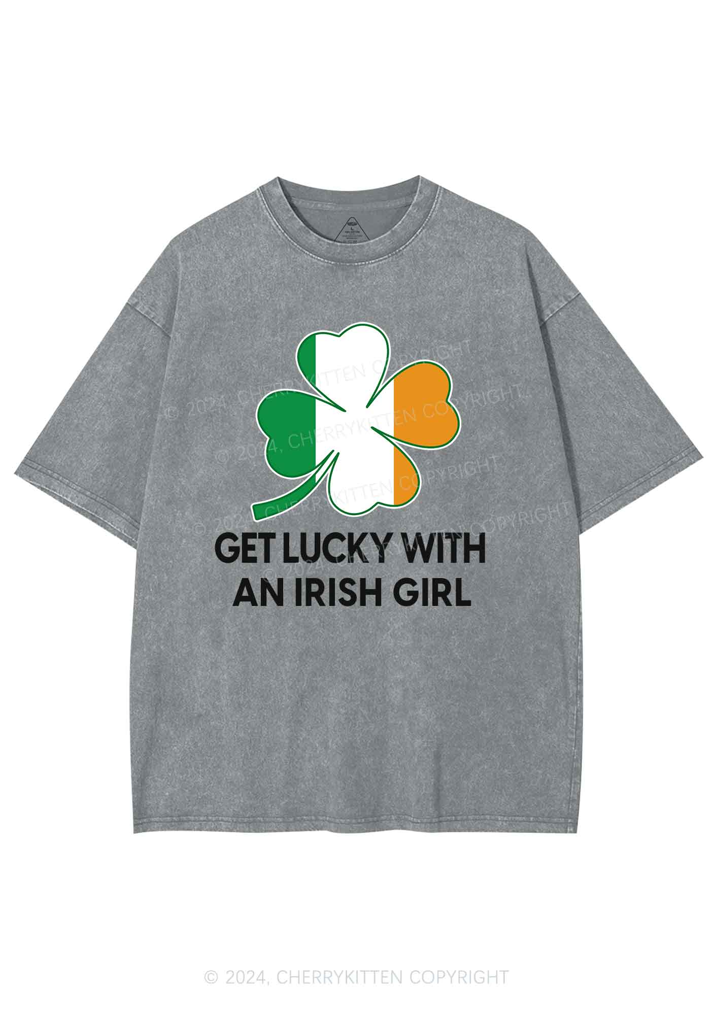 Get Lucky Irish Girl St Patricks Y2K Washed Tee Cherrykitten - Image 10