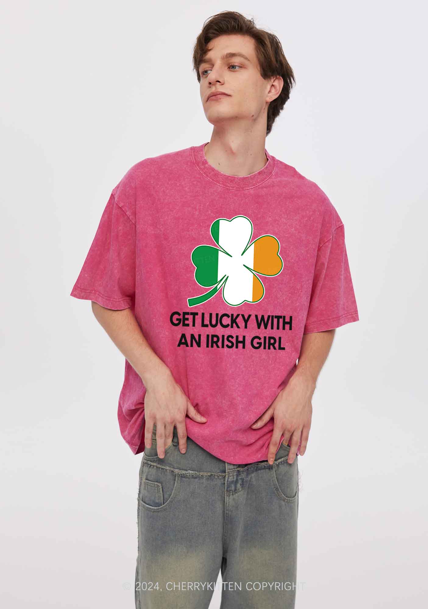 Get Lucky Irish Girl St Patricks Y2K Washed Tee Cherrykitten - Image 3