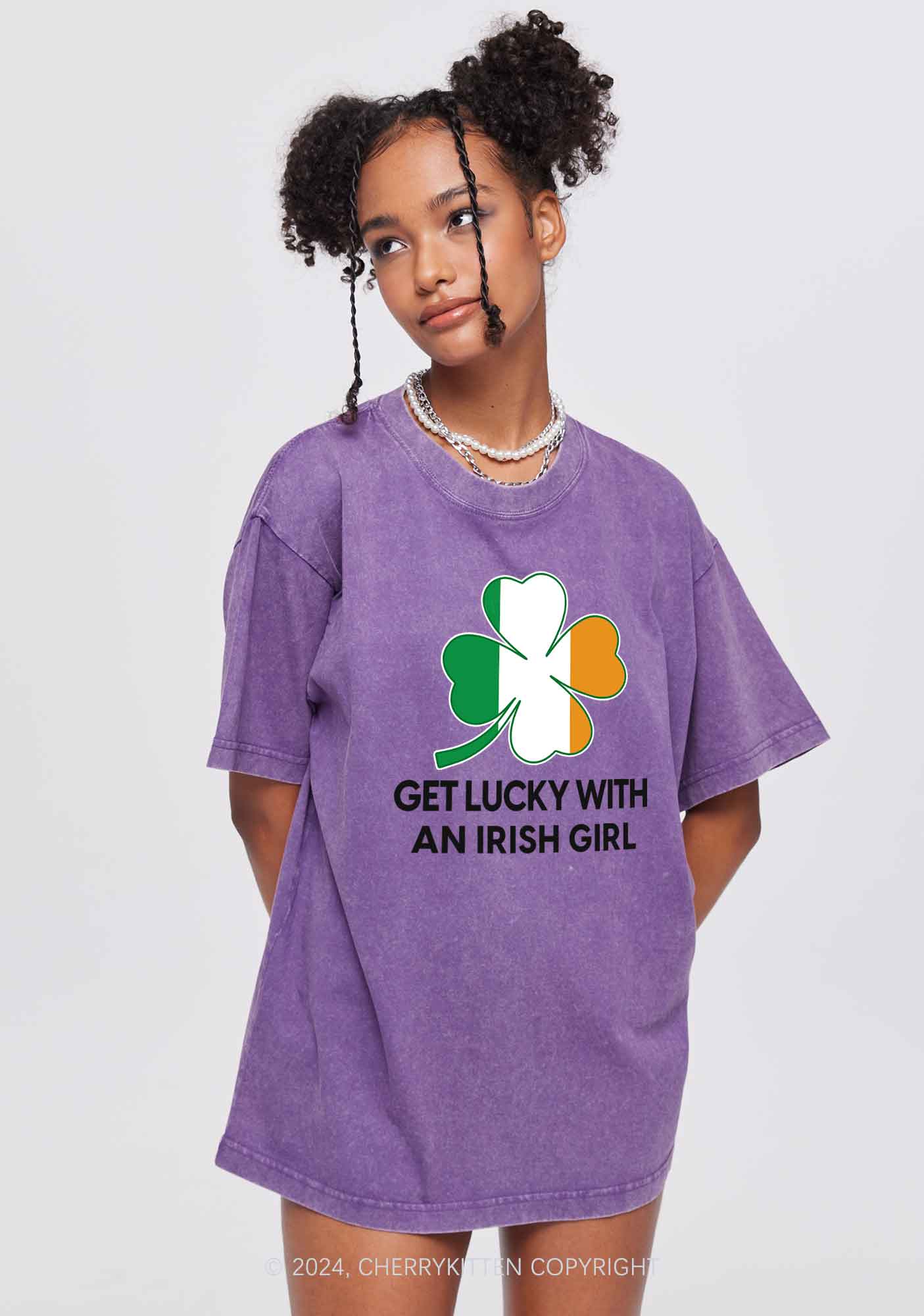 Get Lucky Irish Girl St Patricks Y2K Washed Tee Cherrykitten - Image 4