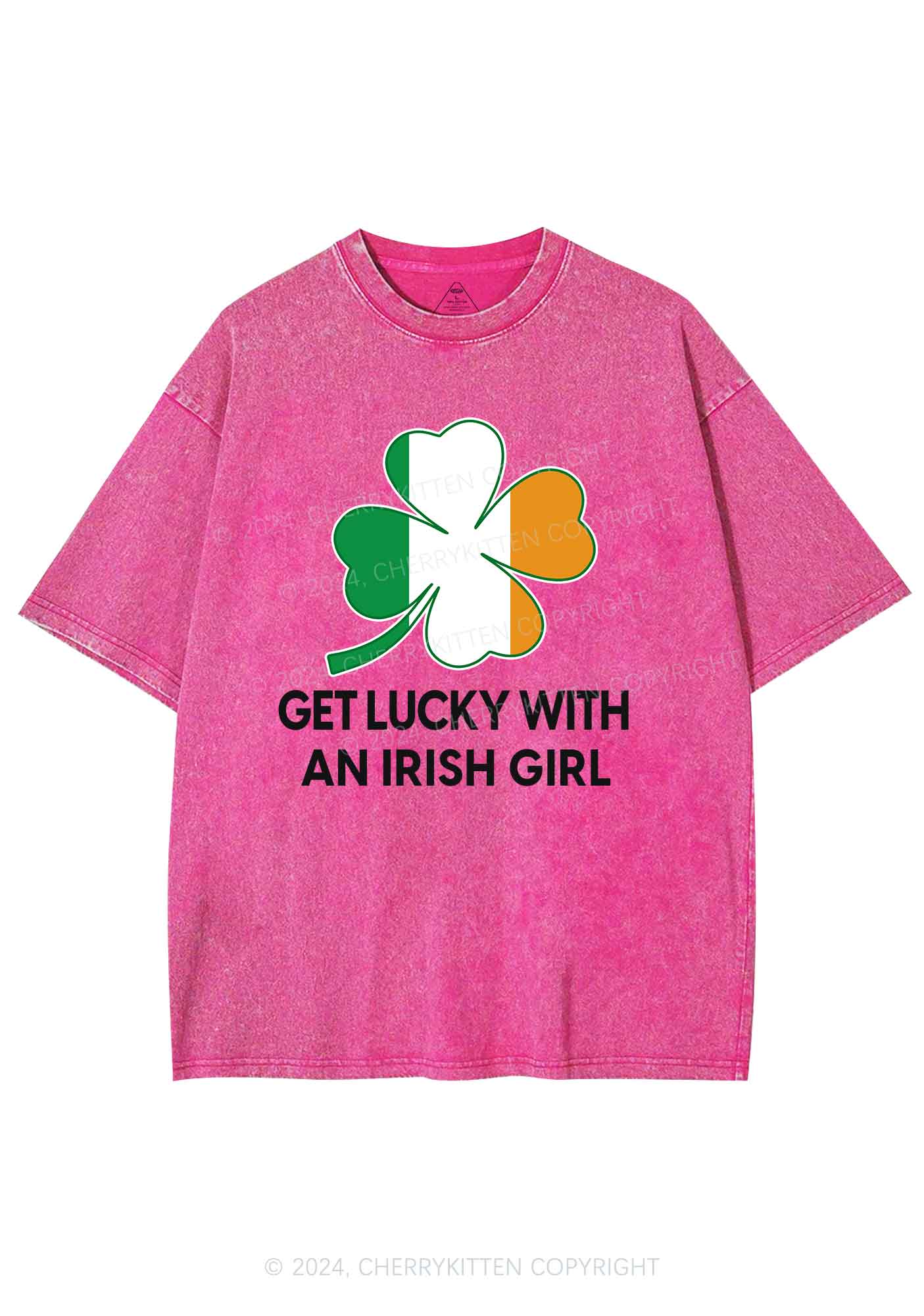 Get Lucky Irish Girl St Patricks Y2K Washed Tee Cherrykitten - Image 5