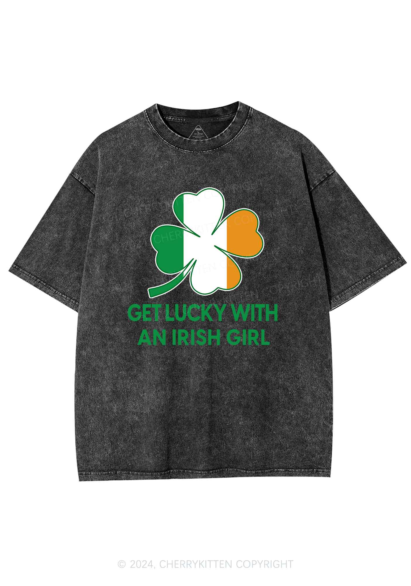 Get Lucky Irish Girl St Patricks Y2K Washed Tee Cherrykitten - Image 6