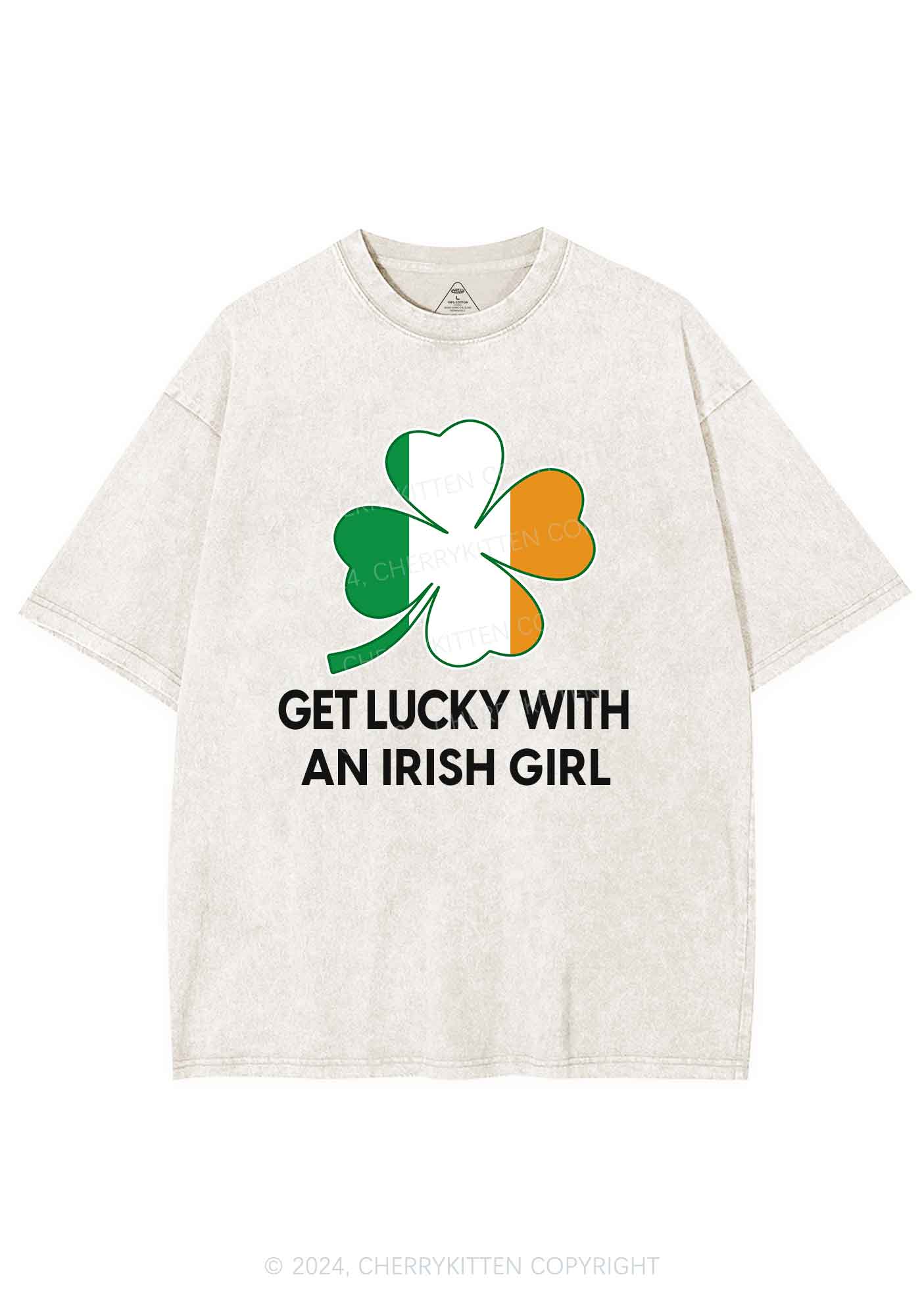 Get Lucky Irish Girl St Patricks Y2K Washed Tee Cherrykitten - Image 7