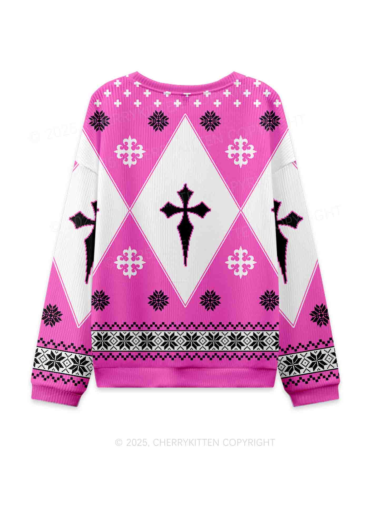 Get On Knees For Jesus Y2K Christmas Knit Sweatshirt Cherrykitten - Image 2