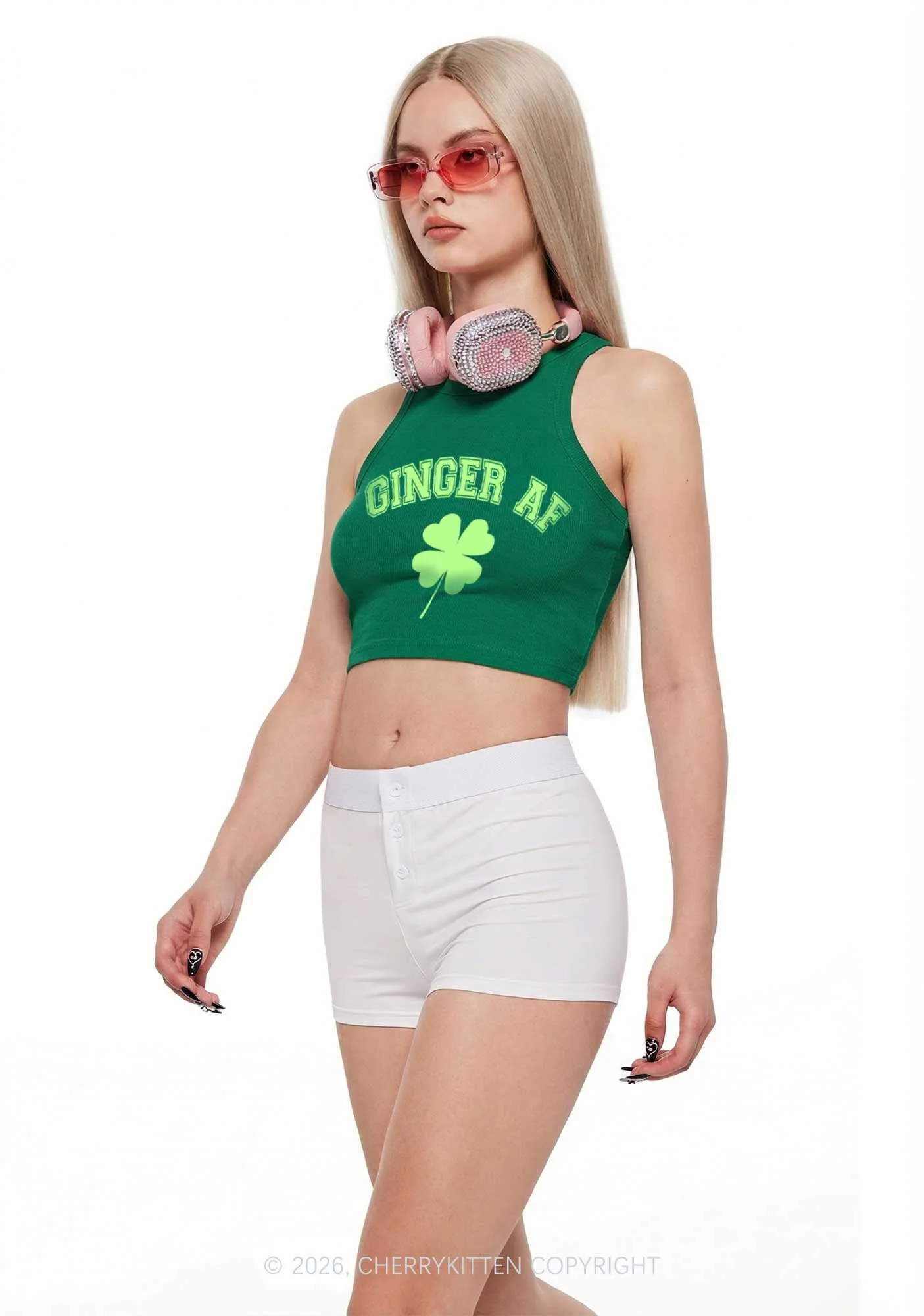 Ginger AF St Patricks Y2K Crop Tank Top Cherrykitten - Image 2