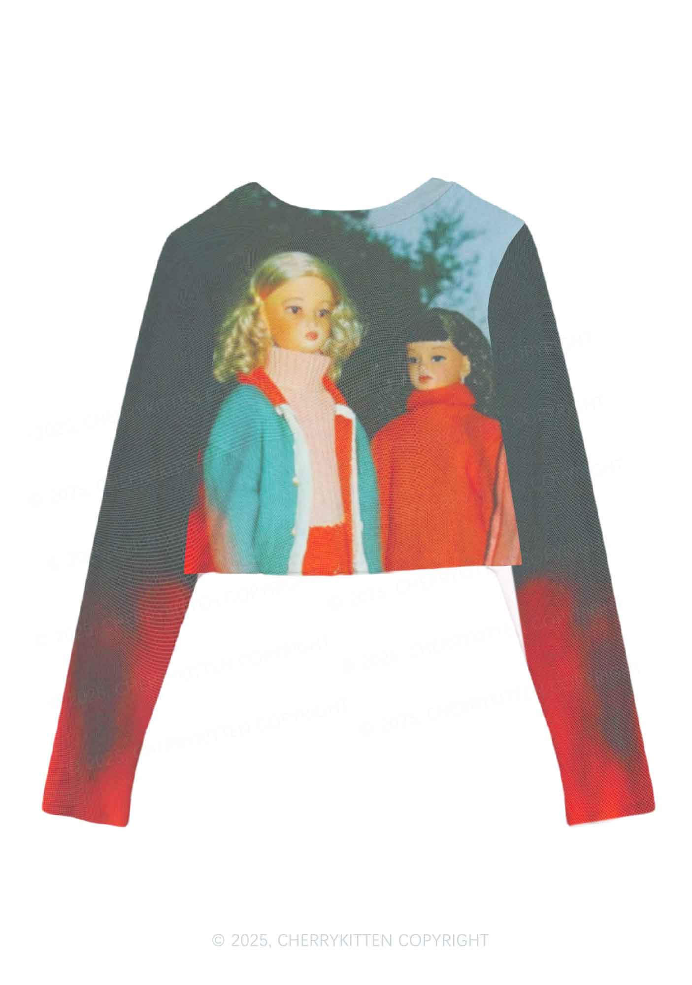 Girl Doll Y2K Mesh Long Sleeve Crop Top Cherrykitten - Image 2