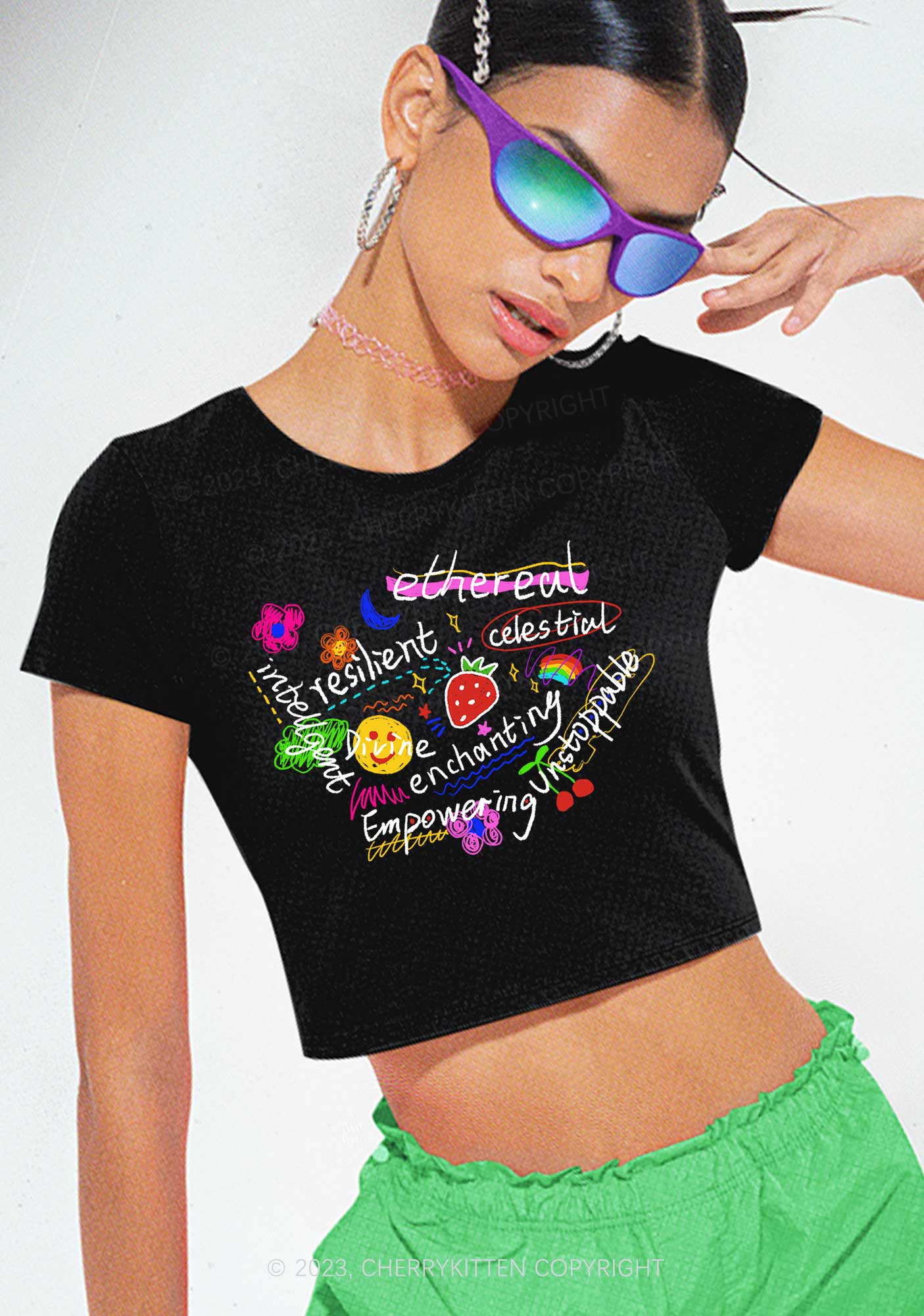 Girl Empowering Y2K Baby Tee Cherrykitten - Image 2
