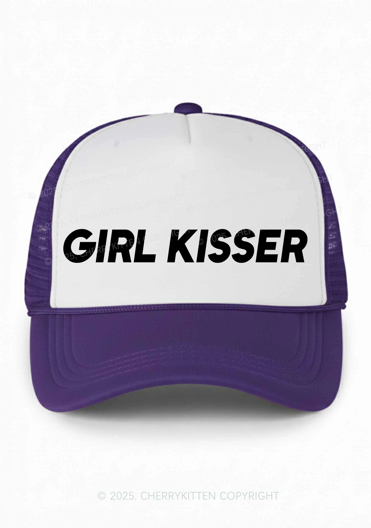 Girl Kisser Pride Y2K Colorblock Trucker Hat Cherrykitten - Image 10