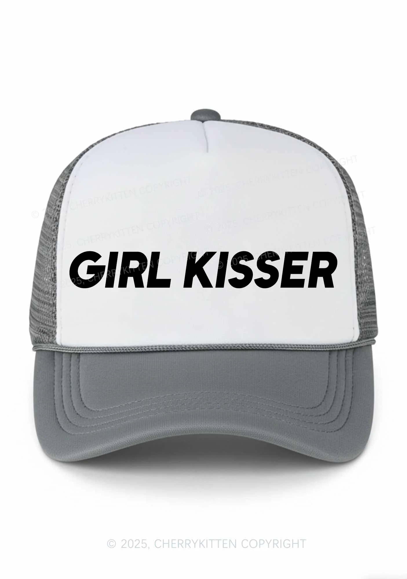 Girl Kisser Pride Y2K Colorblock Trucker Hat Cherrykitten - Image 11